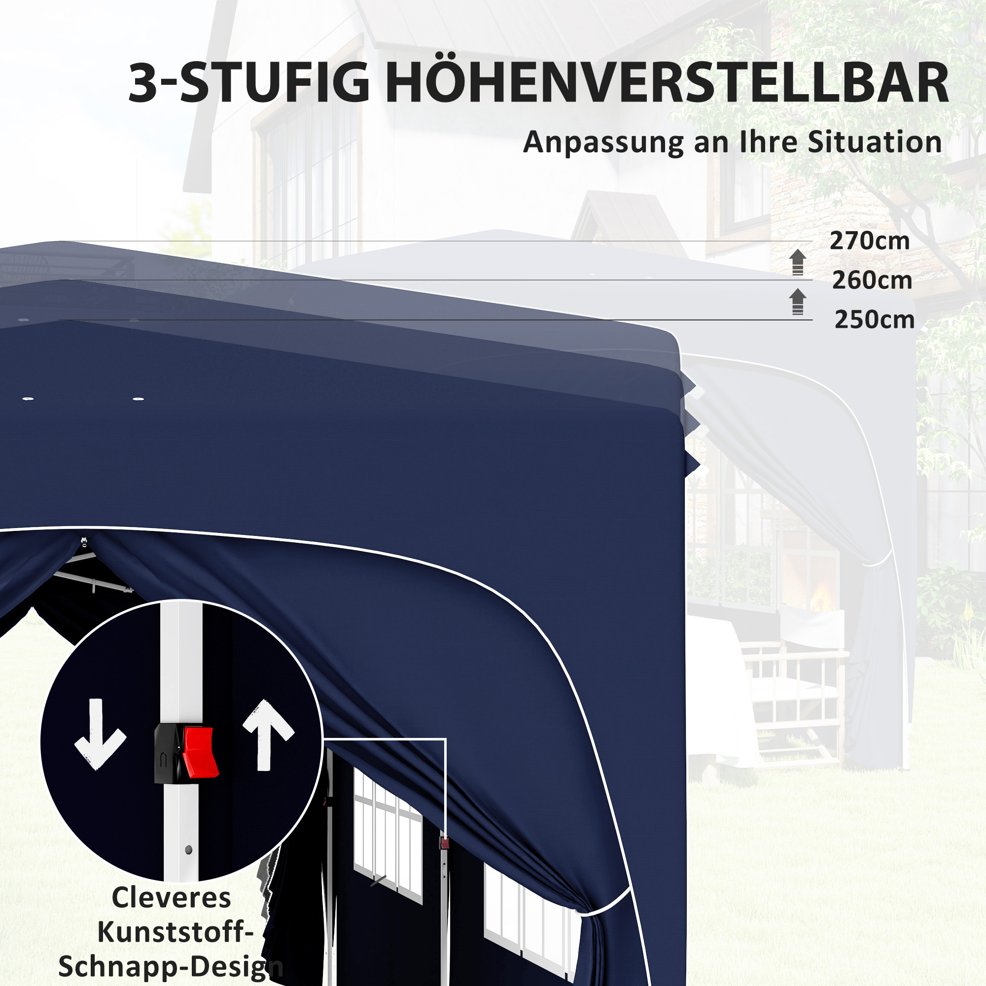Outsunny 3 x 6 m Pop-up Paviljoen met Zijwanden, UPF50+ Hoogteverstelbaar Tuinpaviljoen met Draagtas en Zandzakken