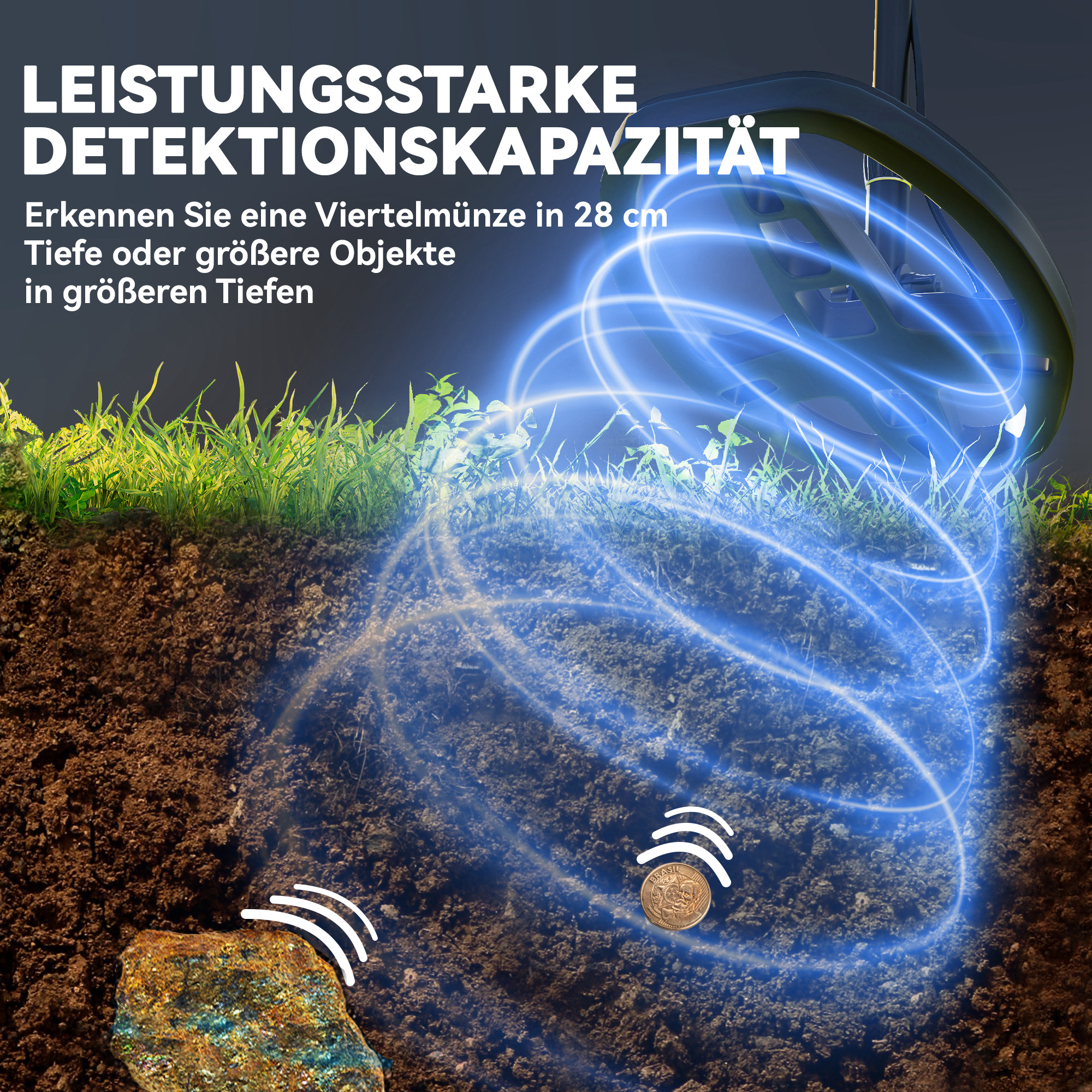 Outsunny Metaaldetector voor Volwassenen 5 Modi Draagbaar Detectieapparaat LCD-Display IP68 Waterbestendig Donkergrijs