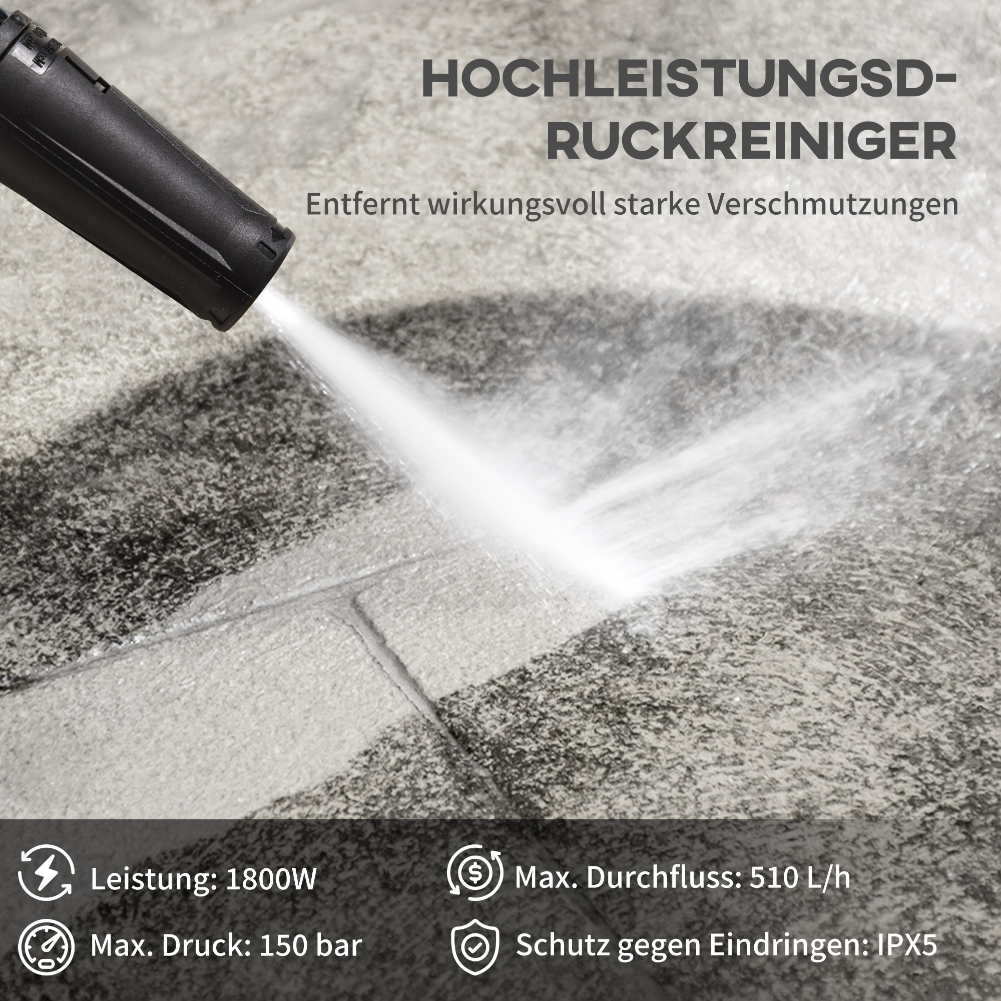 DURHAND hogedrukreiniger incl. 5-delig. Accessoires 150 bar werkdruk, 1800W