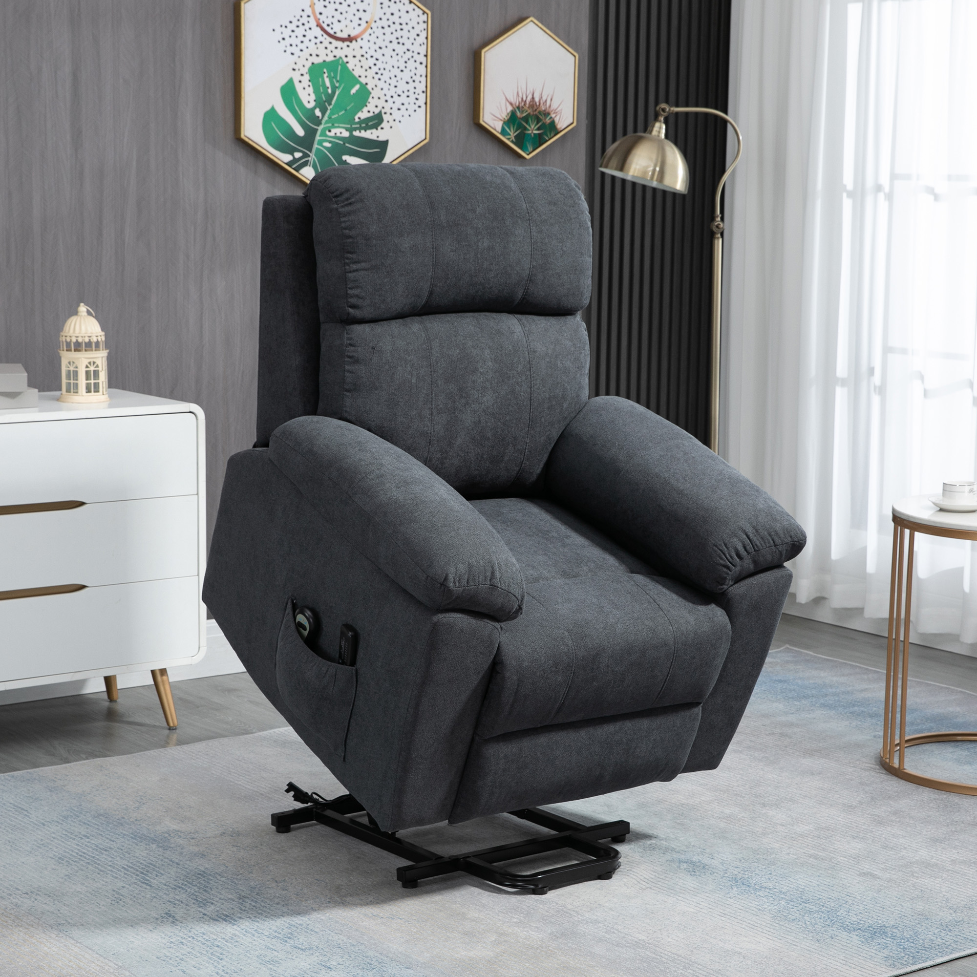 HOMCOM Massagestoel met opstaan hulp, 8 vibratiemotoren, inclusief afstandsbediening, donkergrijs