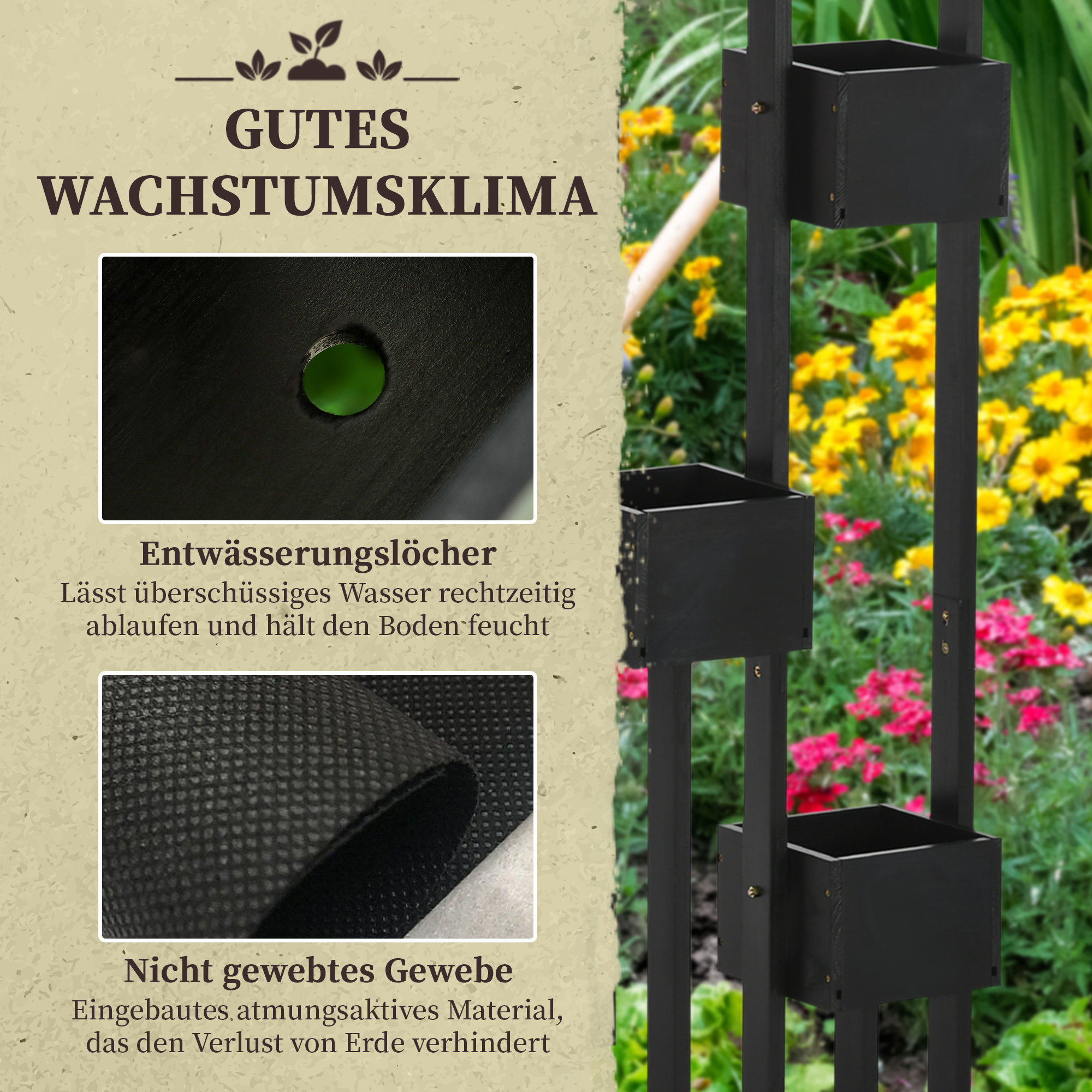 Outsunny bloembak, verhoogd bed, plantenbak met latwerk muur groentebed hout
