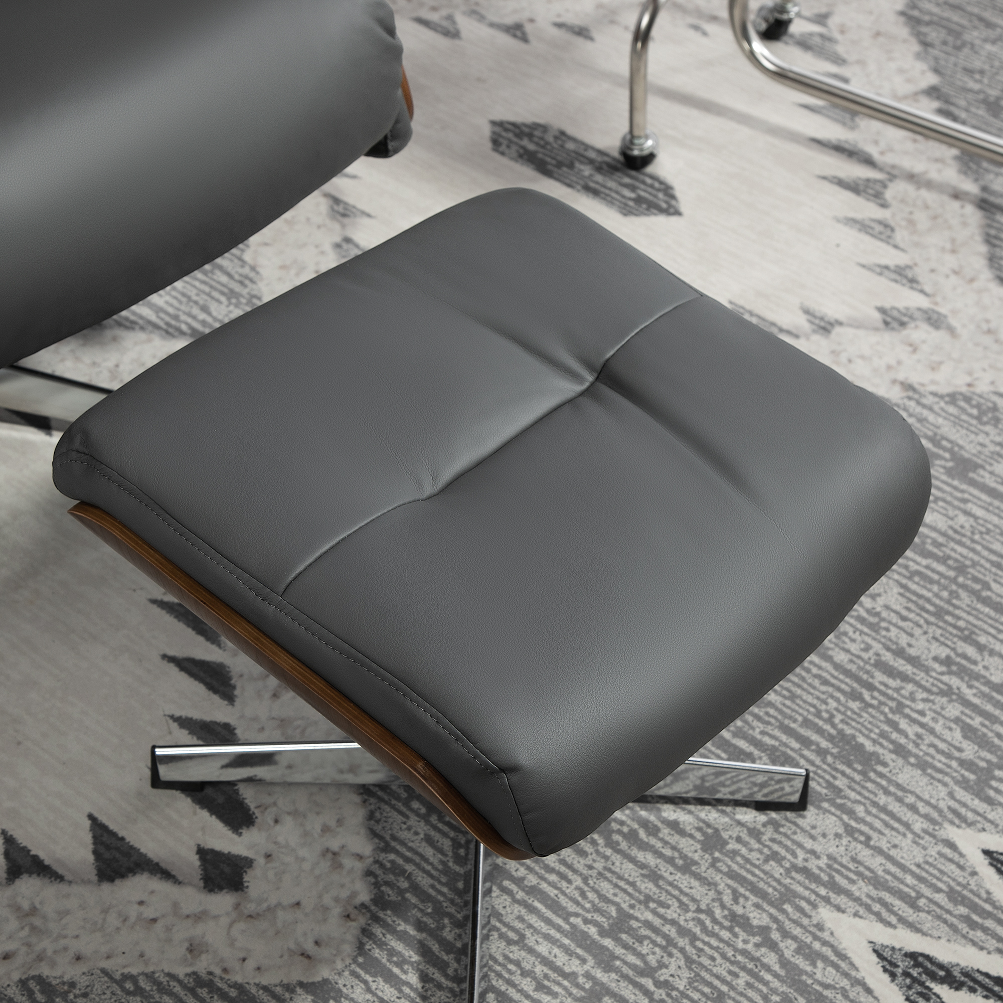 HOMCOM Relaxstoel met kruk, Ligfunctie, Draaibaar, Lederlook, tot 150 kg, Donkergrijs