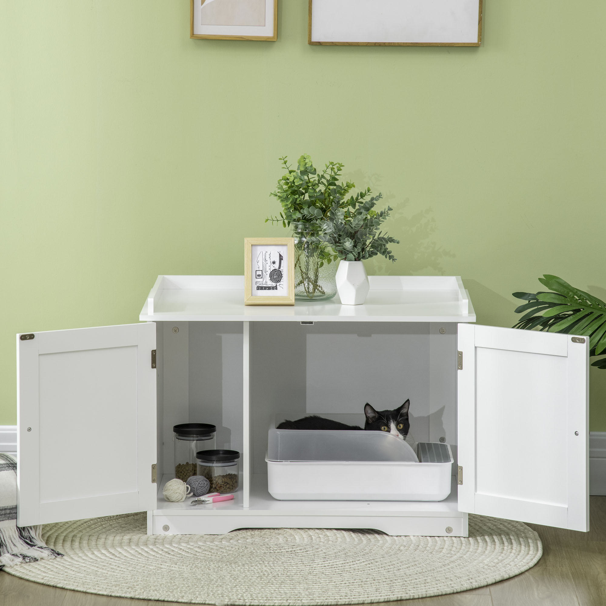 PawHut kattenkast voor kattenbak kattenbak kattenhuis kattengrot wit