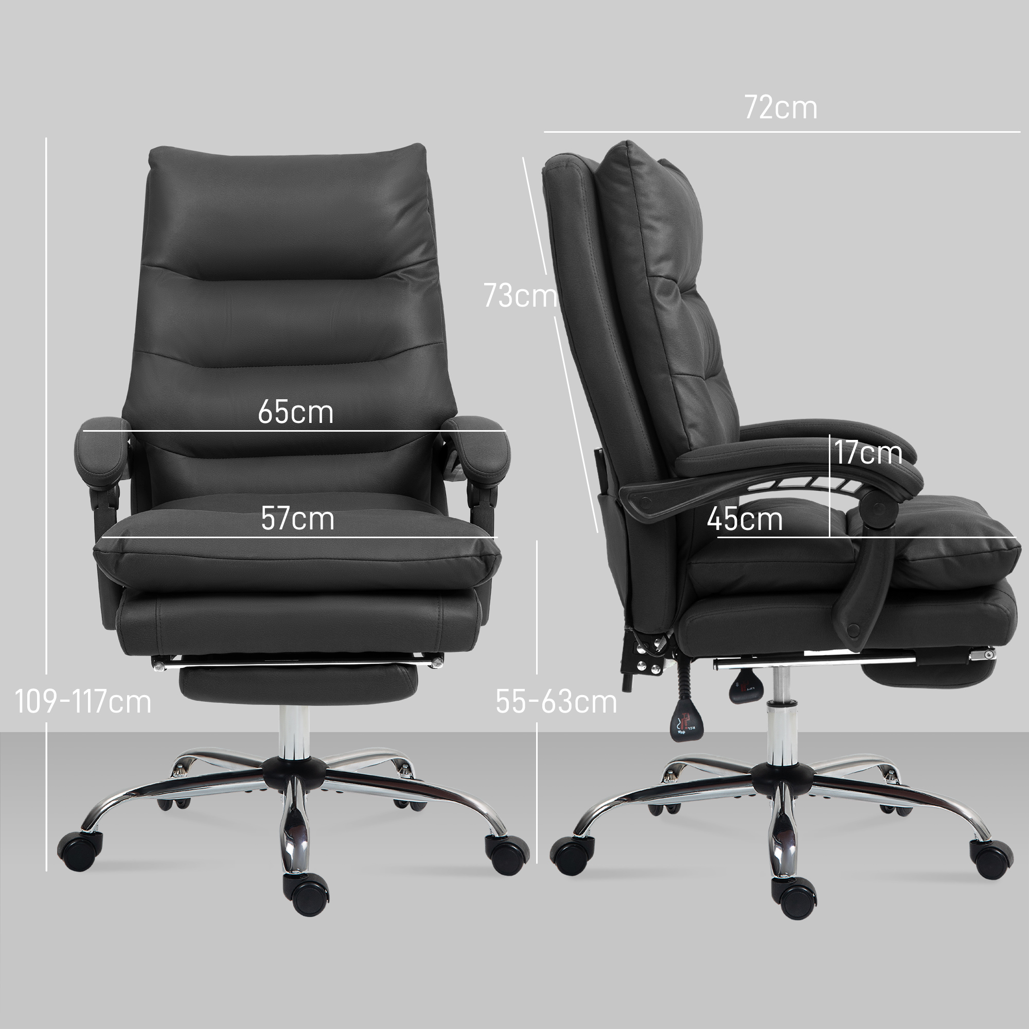 Vinsetto Massage Bureaustoel met Verwarming, Verstelbaar en Kantelbaar, Kunstleer, 65x72x109-117cm, Zwart