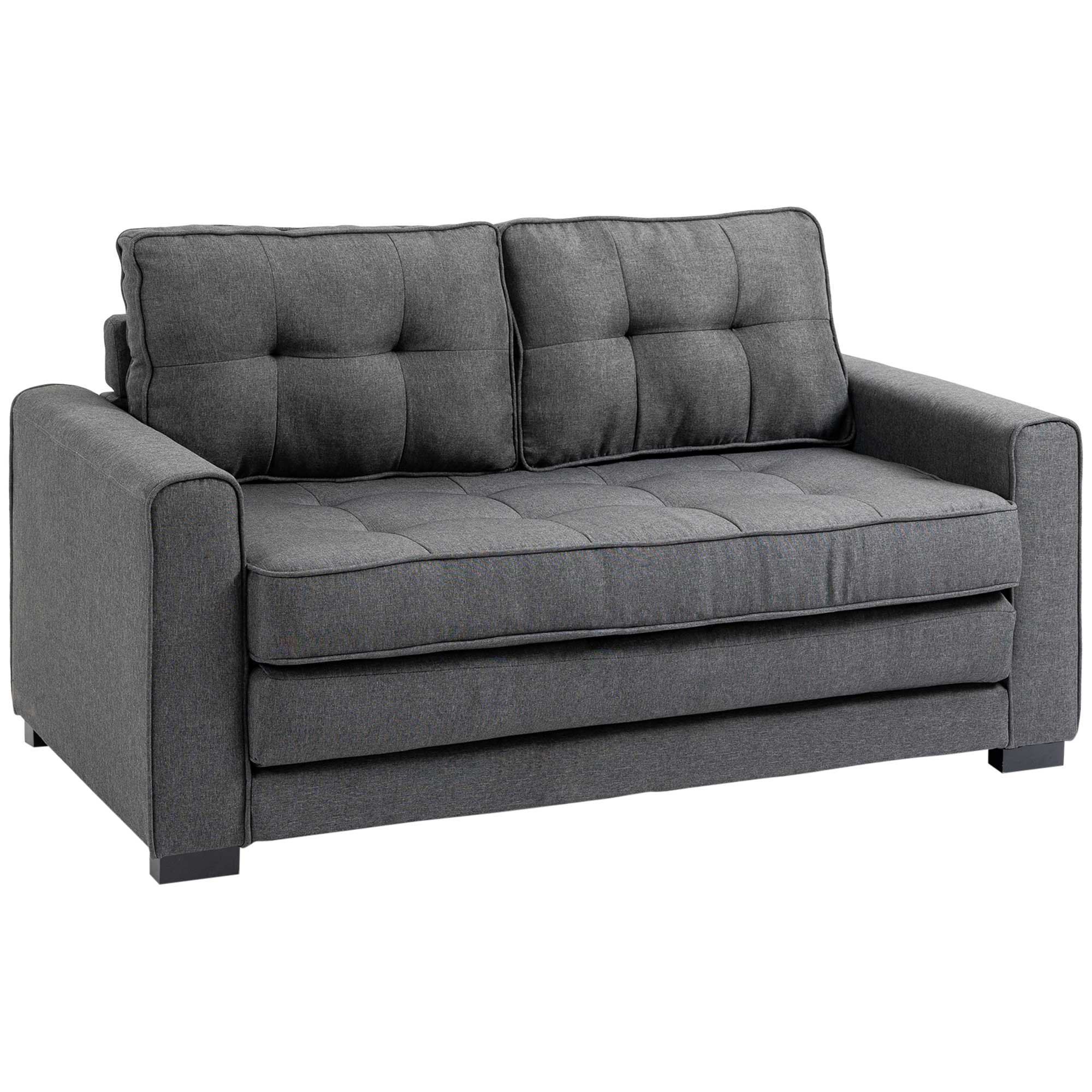 HOMCOM Multifunctionele Slaapbank Grijs | Comfortabele 2-Zits Sofa met Slaapfunctie | Ideaal voor Kleine Ruimtes