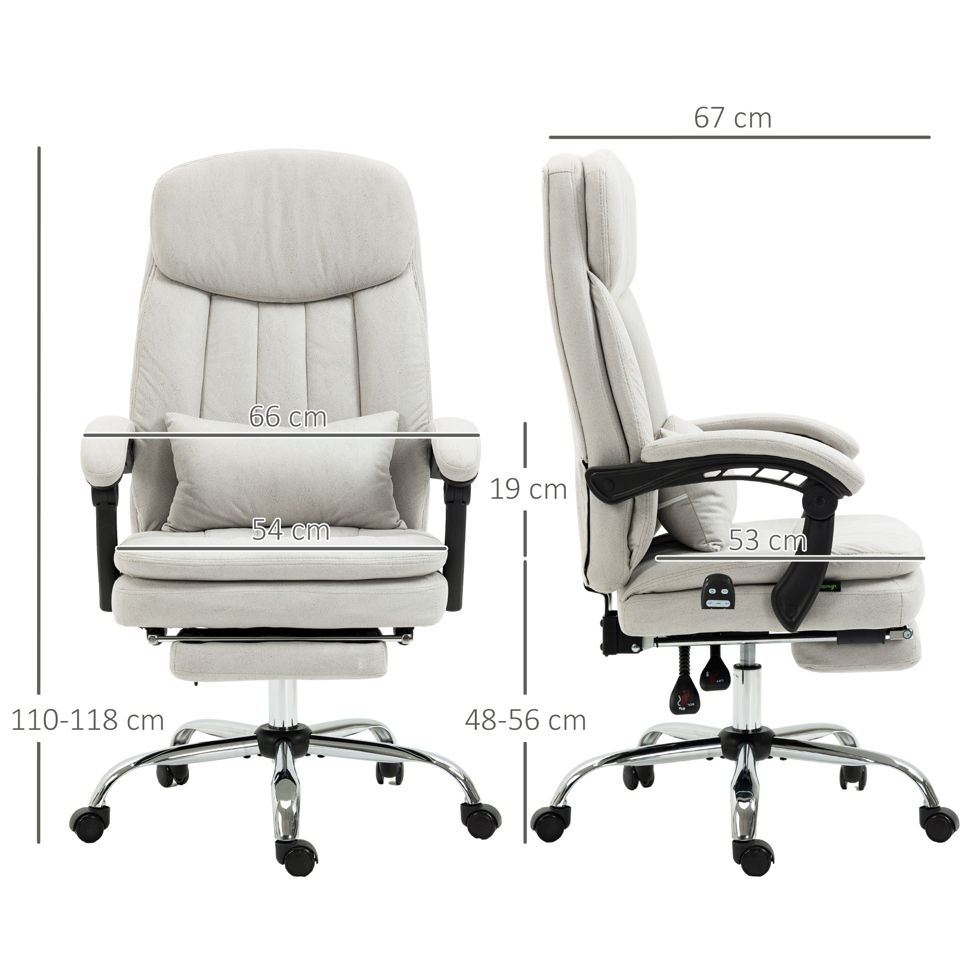 Vinsetto Bureaustoel met Massage- en Warmtefunctie, Ergonomisch, 66x67x110-118cm, Crèmewit