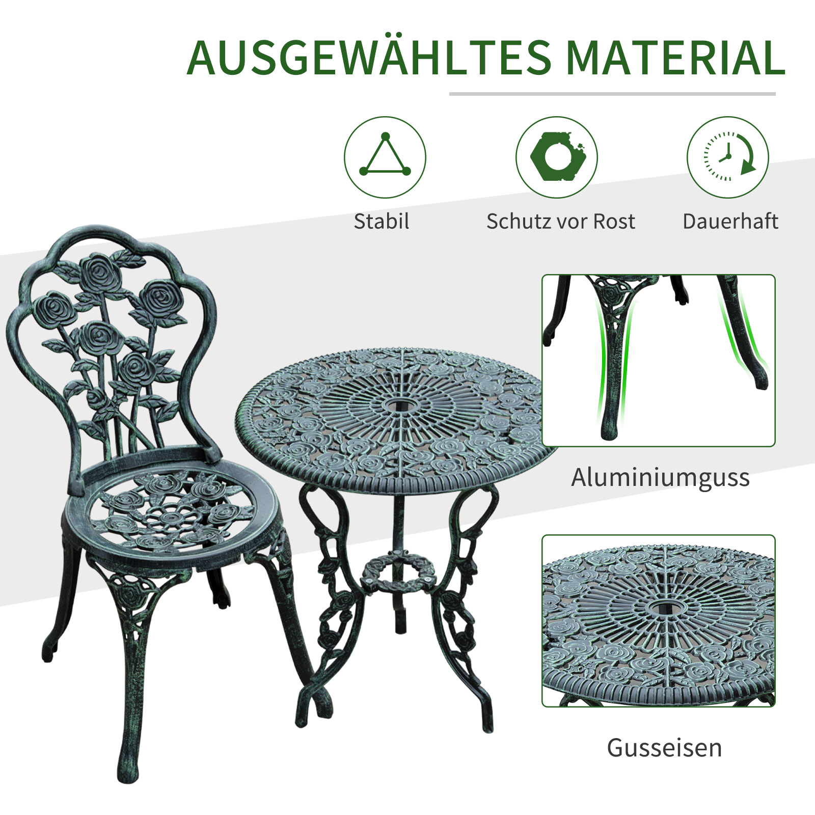 3-delige bistroset Balkonset tuinmeubelen balkon gegoten aluminium antiek groen