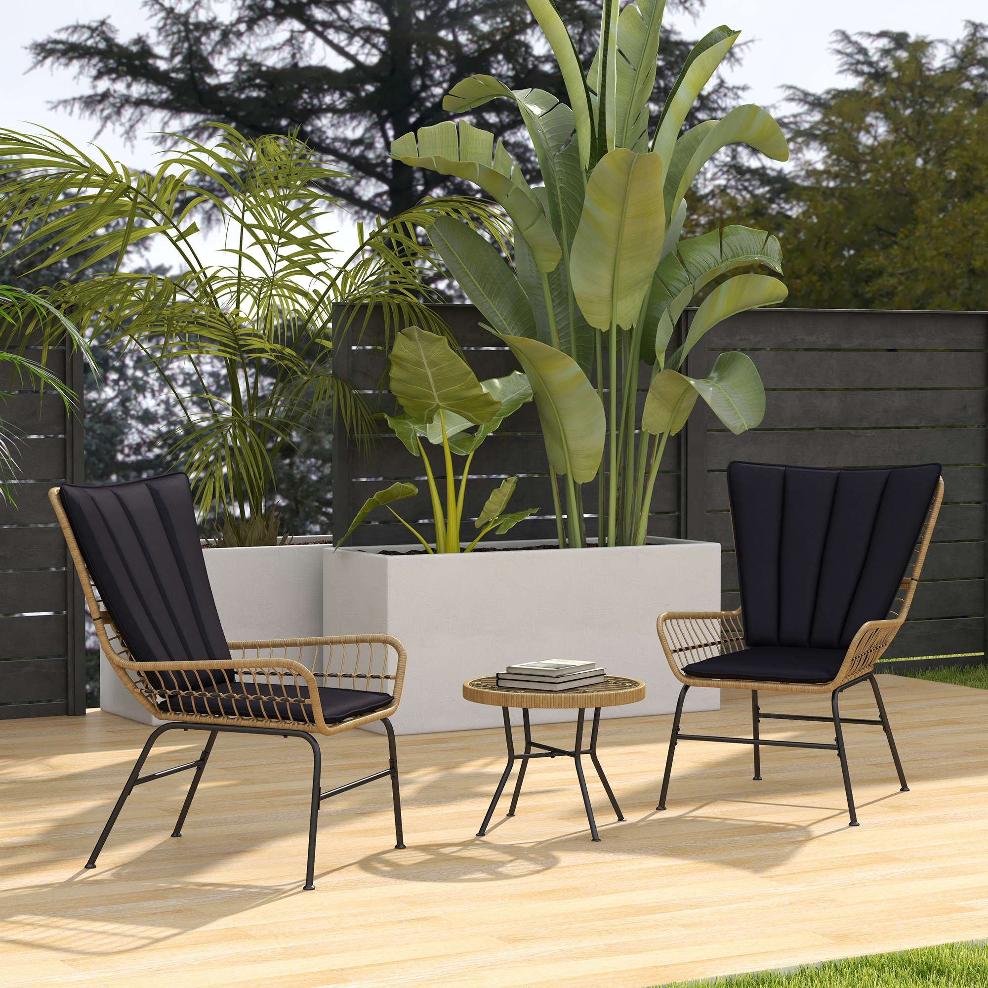 Outsunny Bistroset Balkonmeubelset, Boho-stijl, weerbestendig, 78 x 68 x 95 cm, Zwart