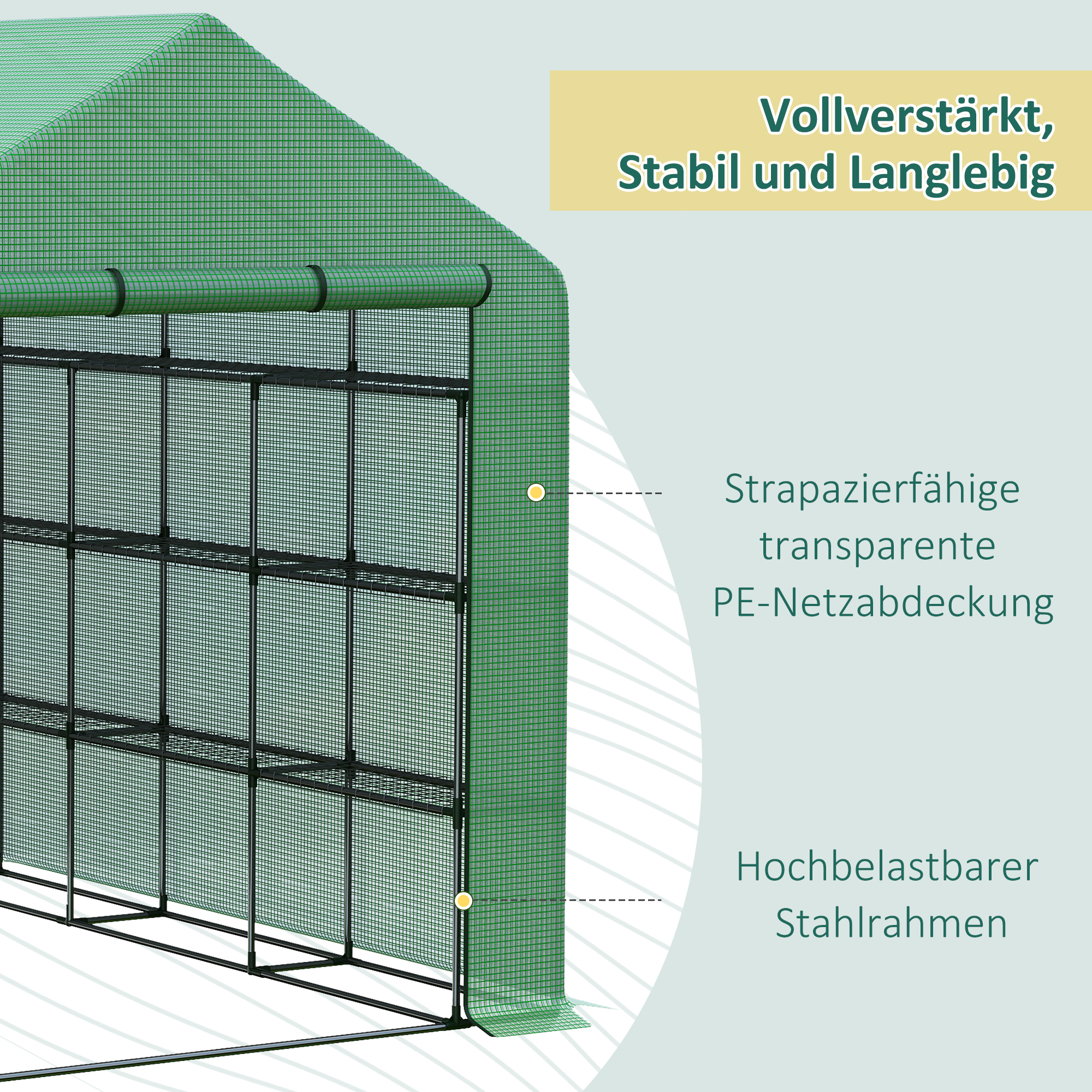 Outsunny foliekas met planken 244 cm x 180 cm x 210 cm