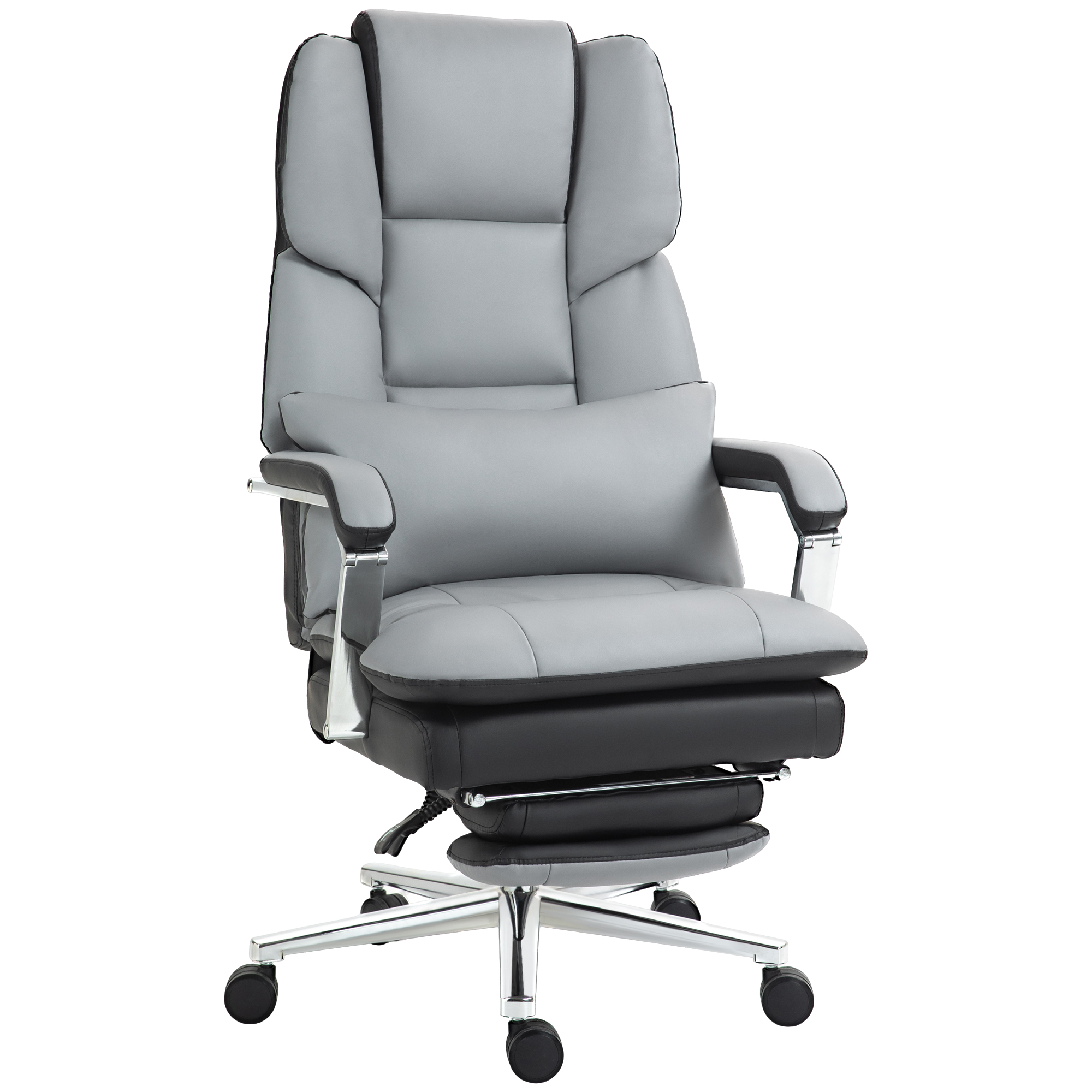 HOMCOM Ergonomische Verstelbare Bureaustoel, 63x71x123-129cm, Lichtgrijs/Zwart