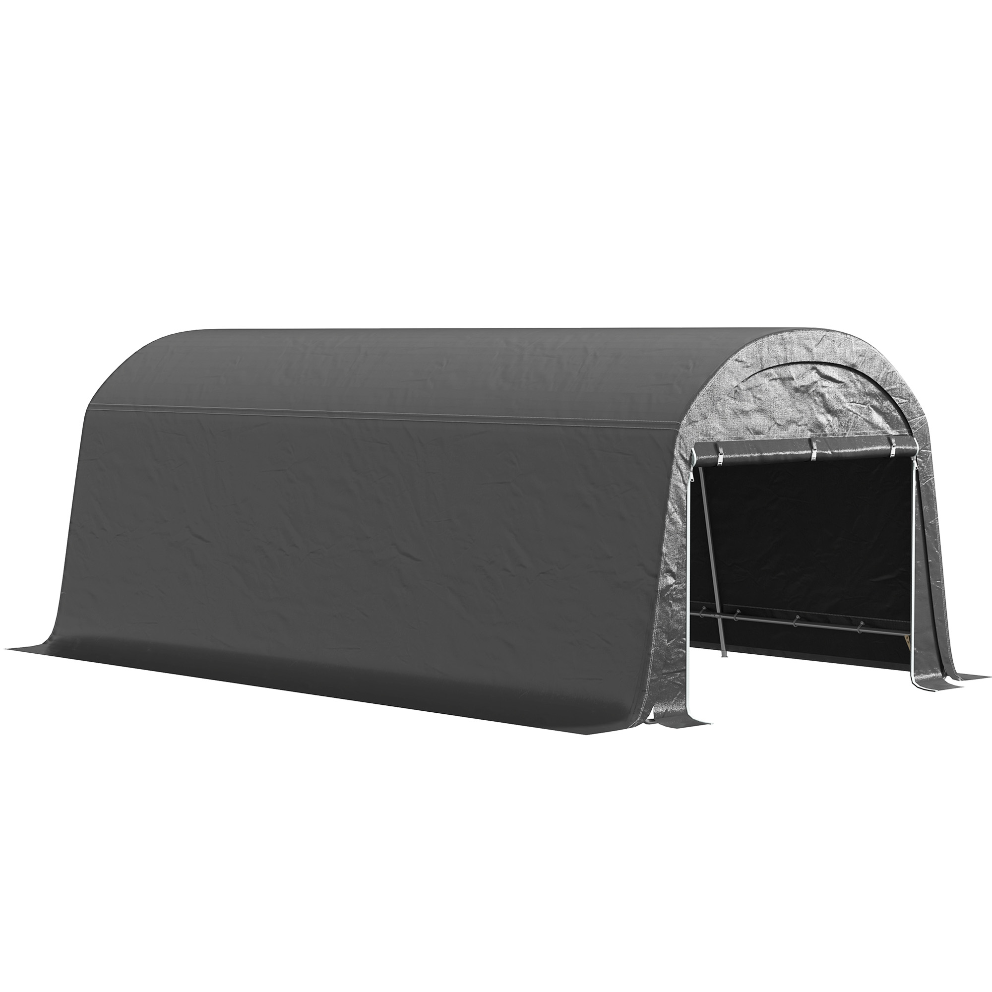 Outsunny Tuinschuur met Kunststof Zeil, Gereedschapstent, Opzetbare Garage, 300B x 600D x 230H cm, Donkergrijs