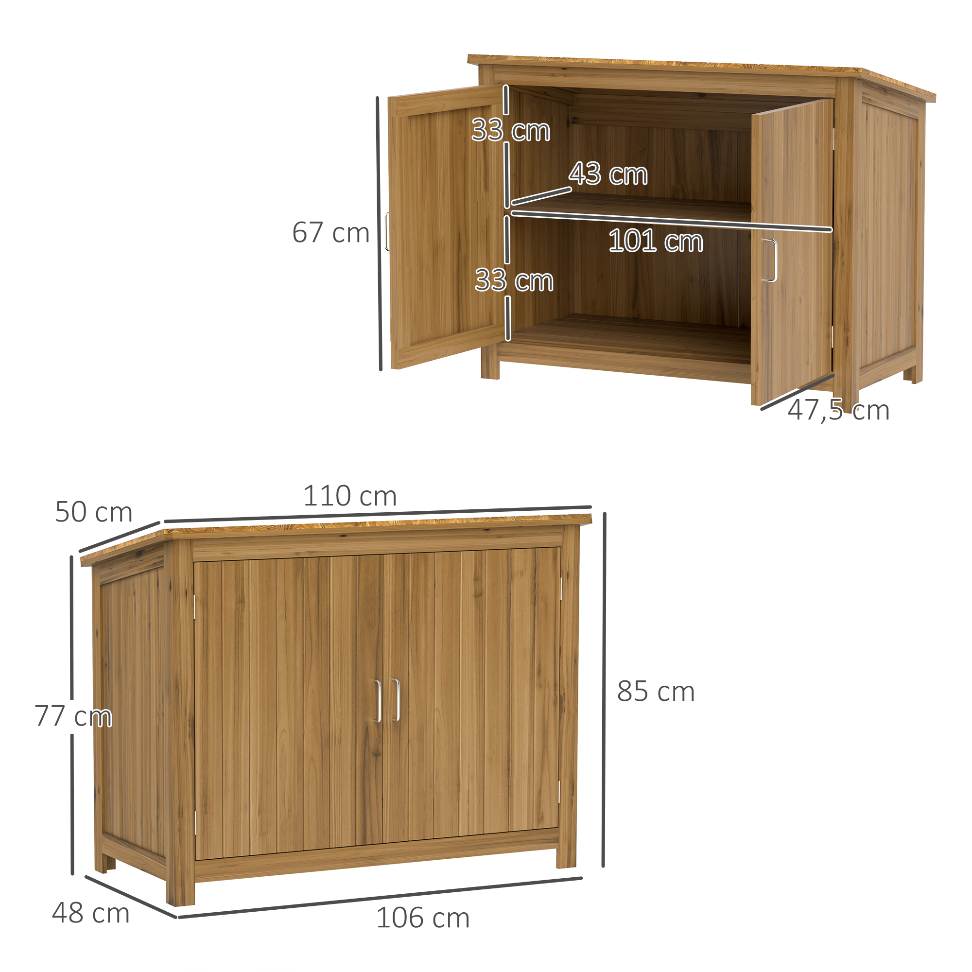 Outsunny Tuinkast, Houten Kommode met 2 Planken voor Tuin, Terras, Weerbestendig, 110 x 50 x 85 cm, Bruin