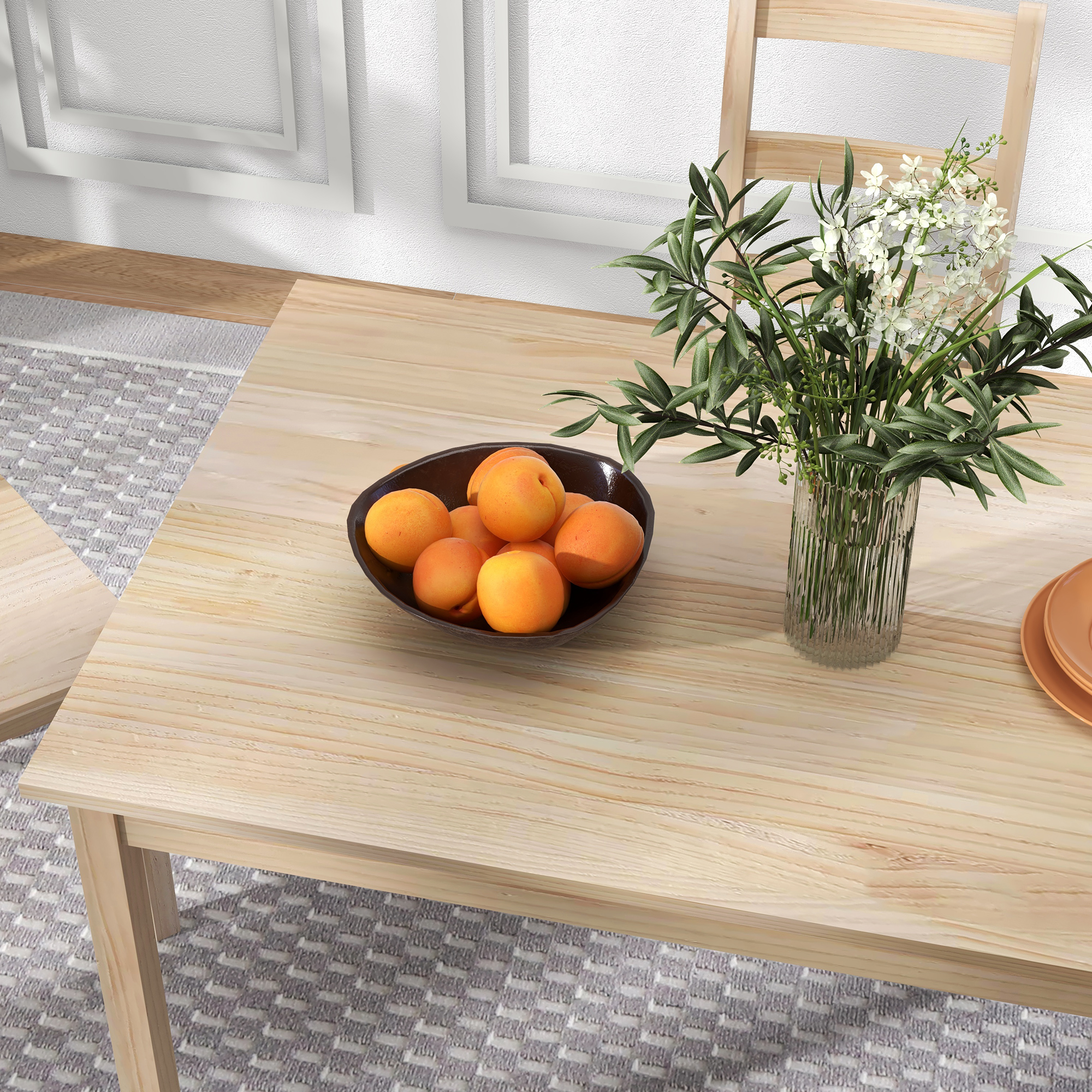 HOMCOM 5-delige Eetgroep Eettafel met Stoelen Zitgroep, Massief Hout, 118 cm x 73 cm x 75 cm, Natuur