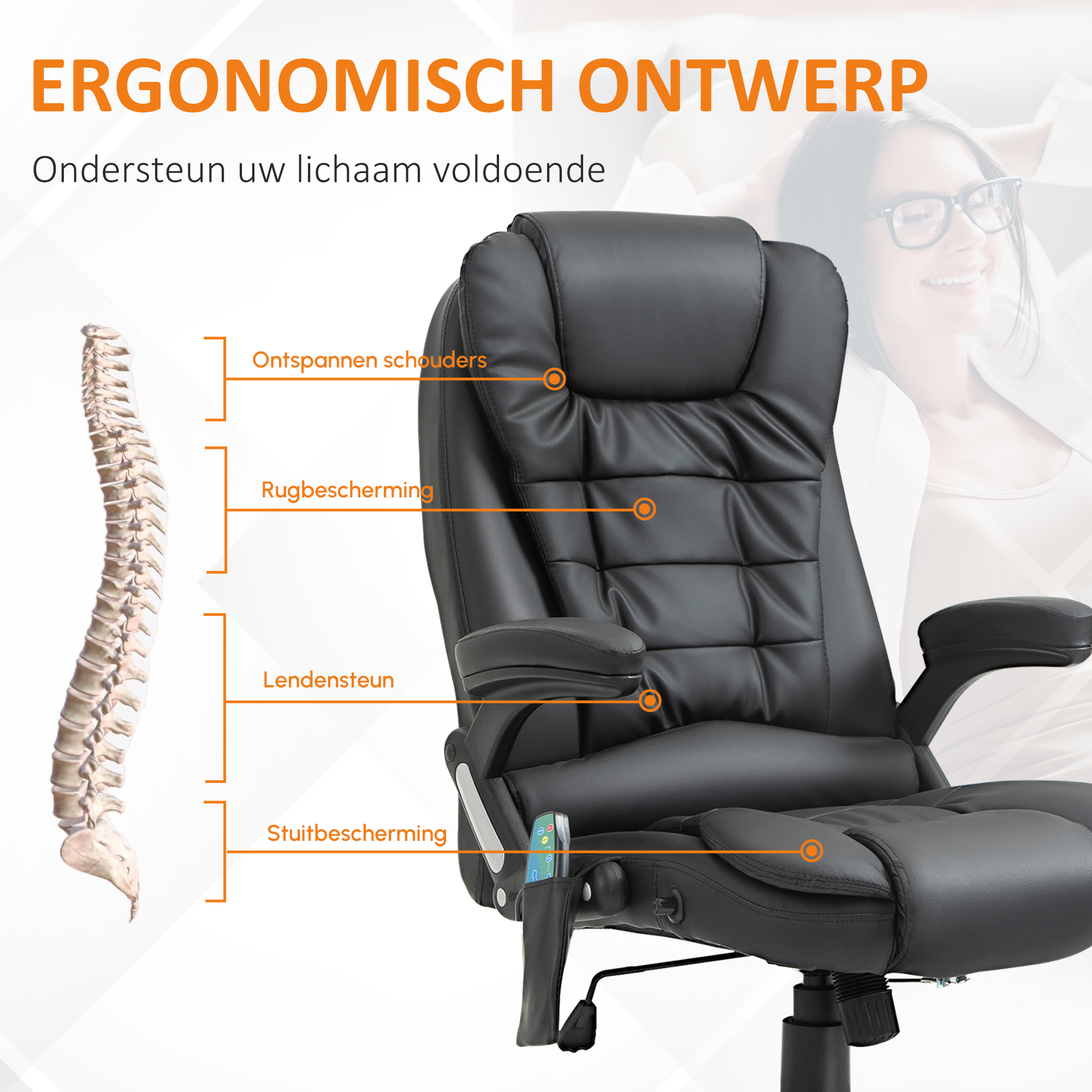 HOMCOM® directiestoel met massagefunctie bureaustoel kantoorstoel gaming stoel massagestoel met warmtefunctie vibratie op 6 punten draaibaar zwart