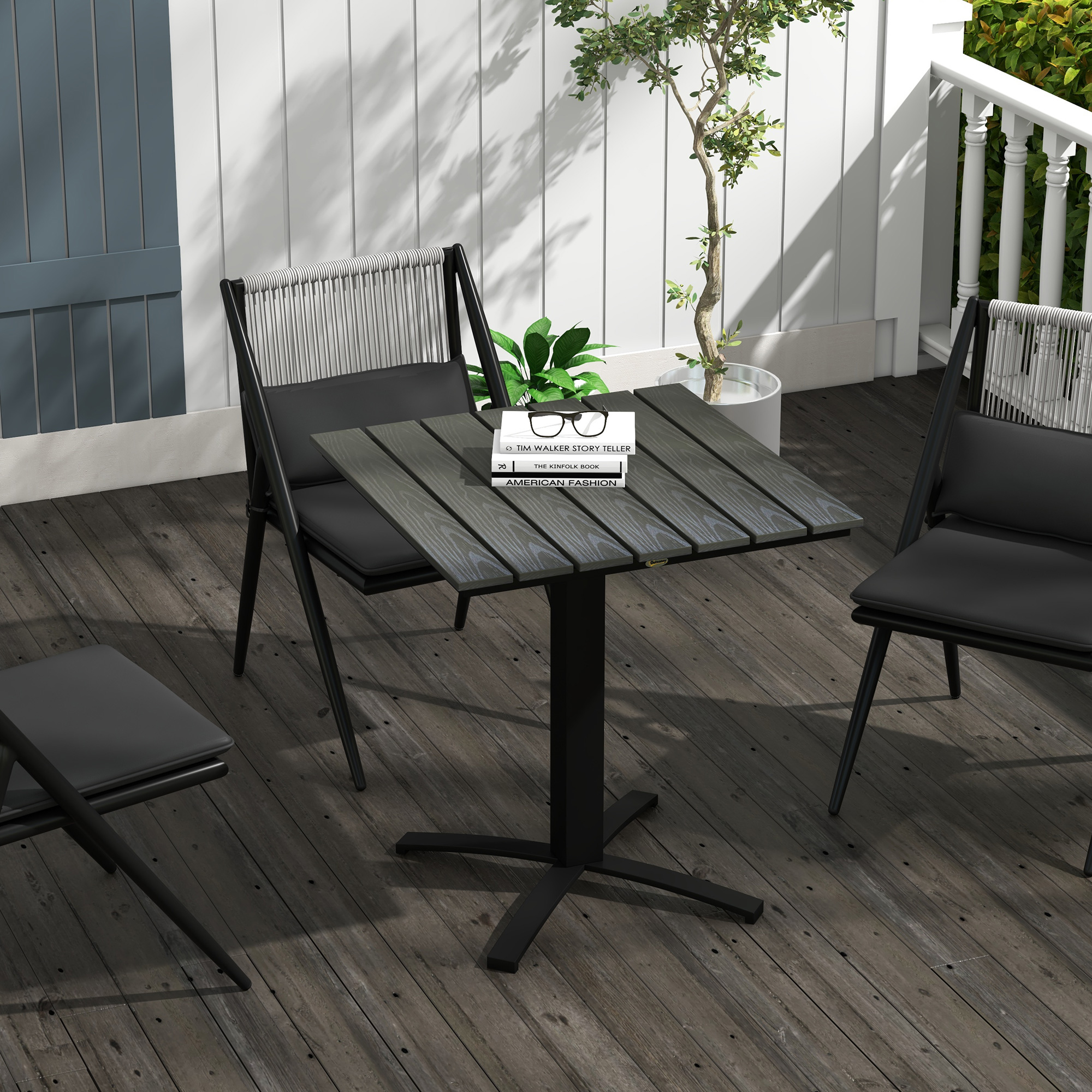 Outsunny Terrastafel, voor 4 personen, houtlook, aluminium frame, 70 x 70 x 76 cm, Grijs