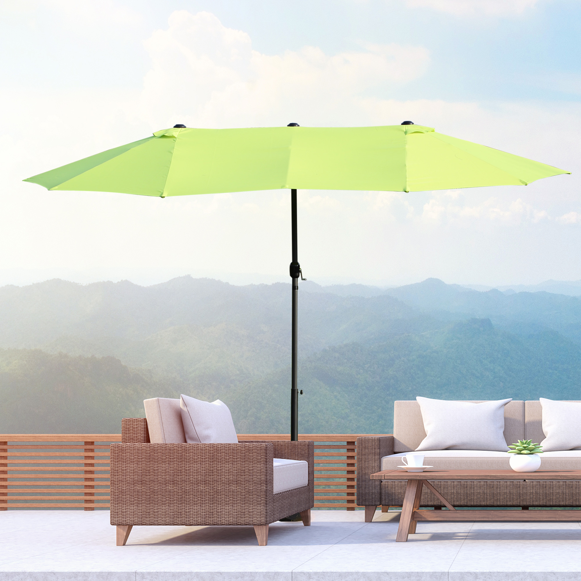 Outsunny Dubbele Parasol Tuinparasol Marktparasol Terrasparasol met Handkruk Groen Ovaal 460 x 270 x 240 cm