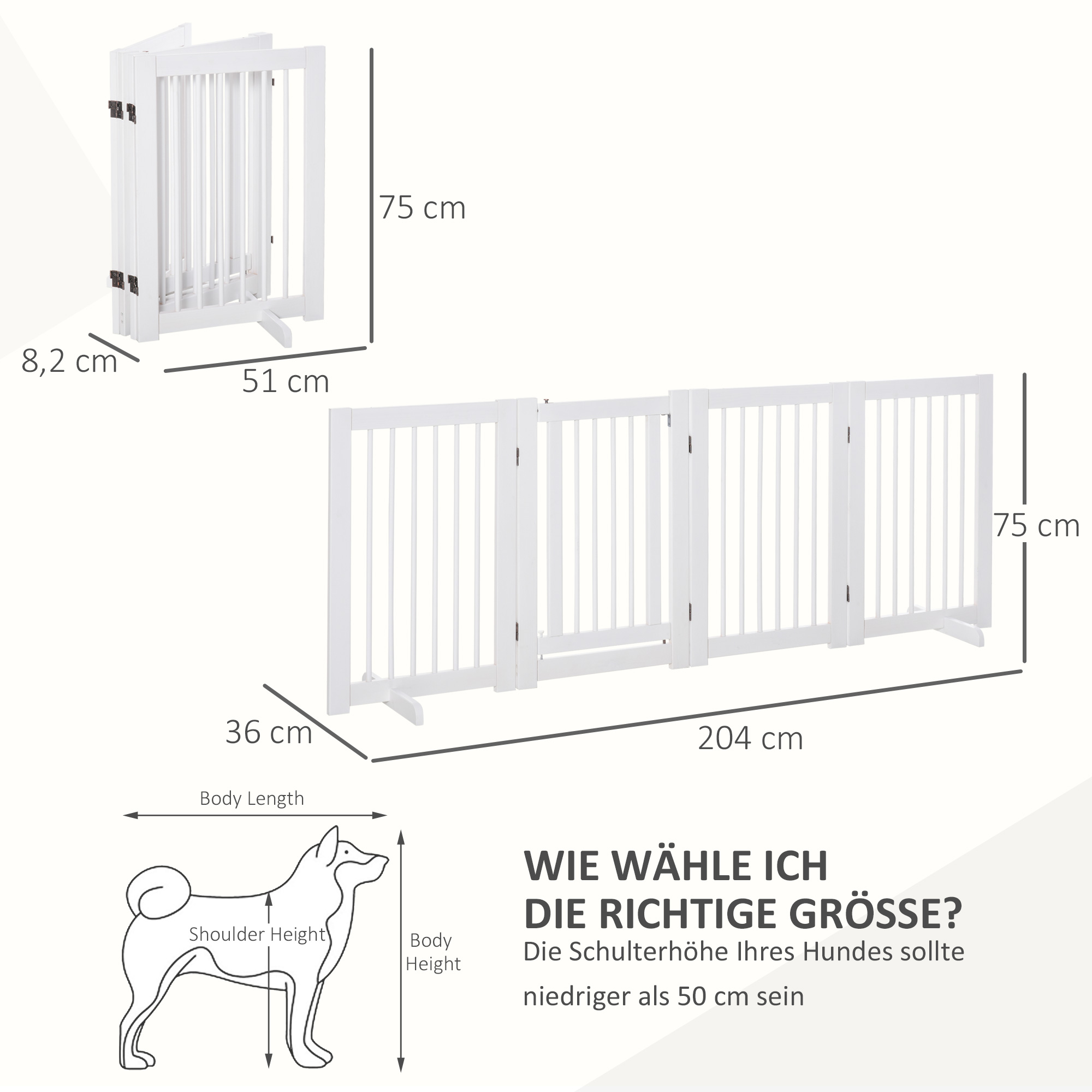 PawHut Hondenrek voor dieren veiligheidshek inklapbaar steunvoeten 75 cm wit