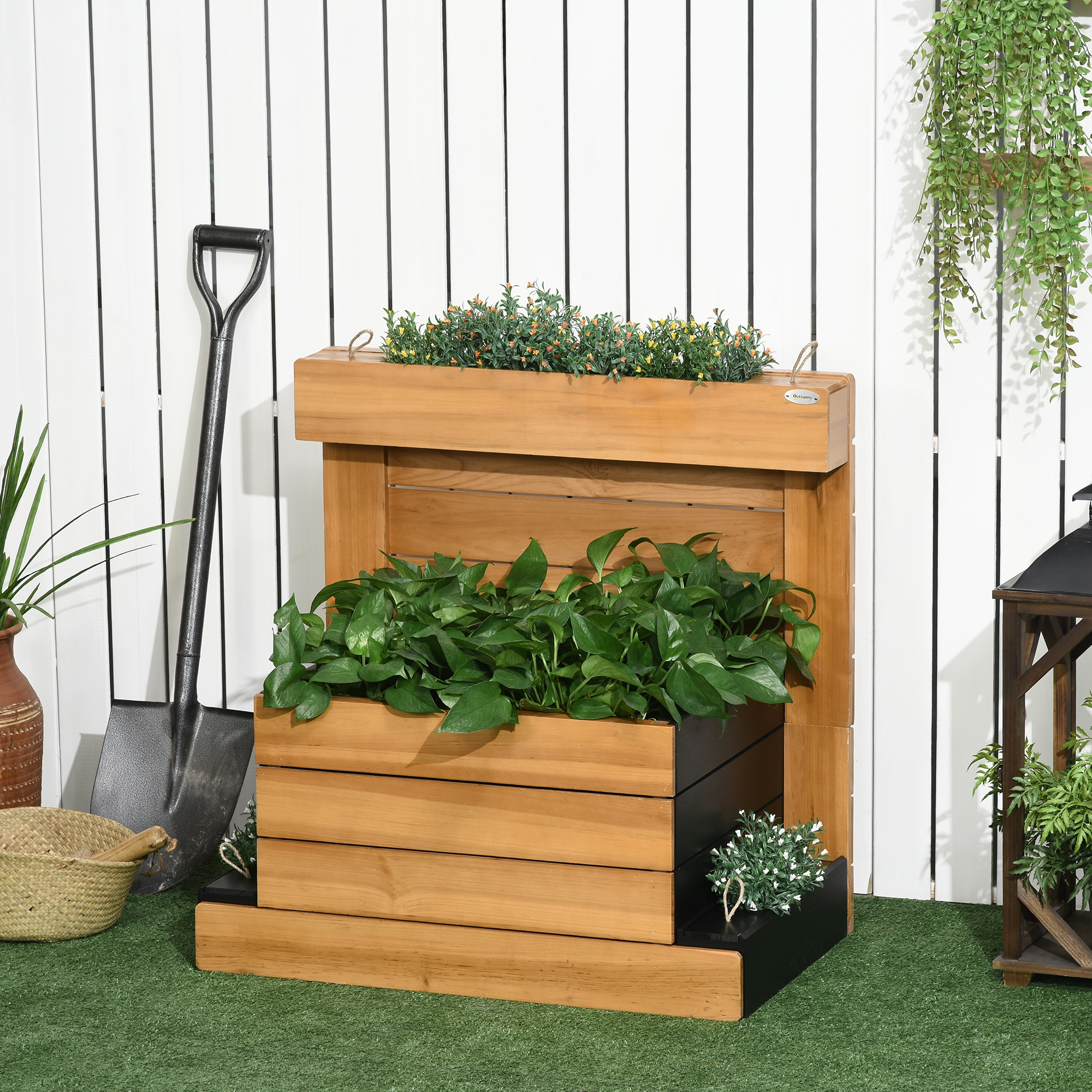 Outsunny verhoogd bed met 4 plantenbakken, bloembak met zelfbewateringssysteem