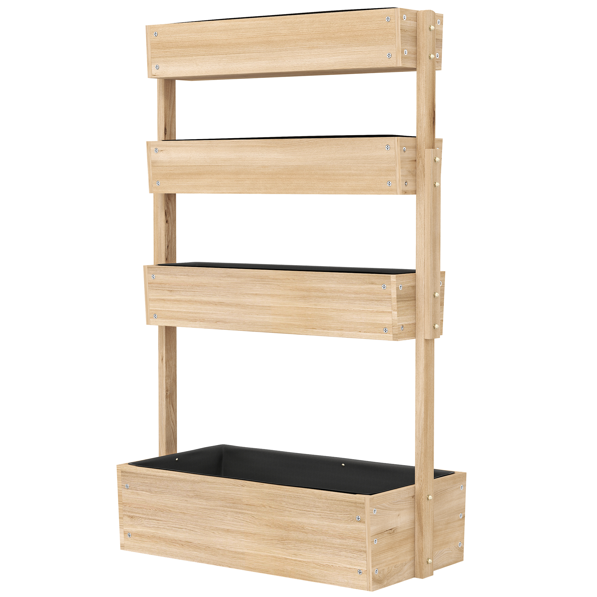 Outsunny Houten Verhoogd Bed, 4-laags Plantenbed met Drainagegaten, 88,5 x 45 x 140 cm Natuurhout