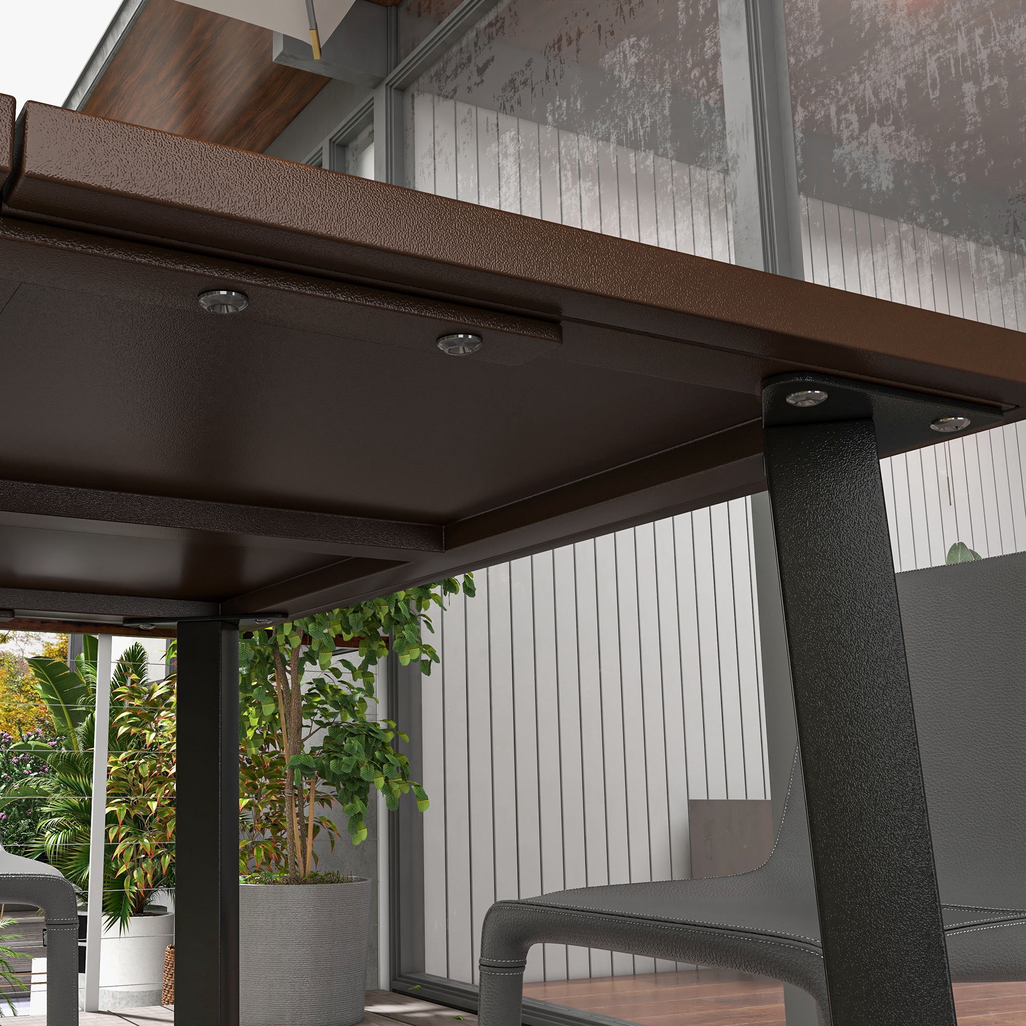 Outsunny Tuinset met parasolgat, metalen frame, 100x100x72 cm, bruin/zwart