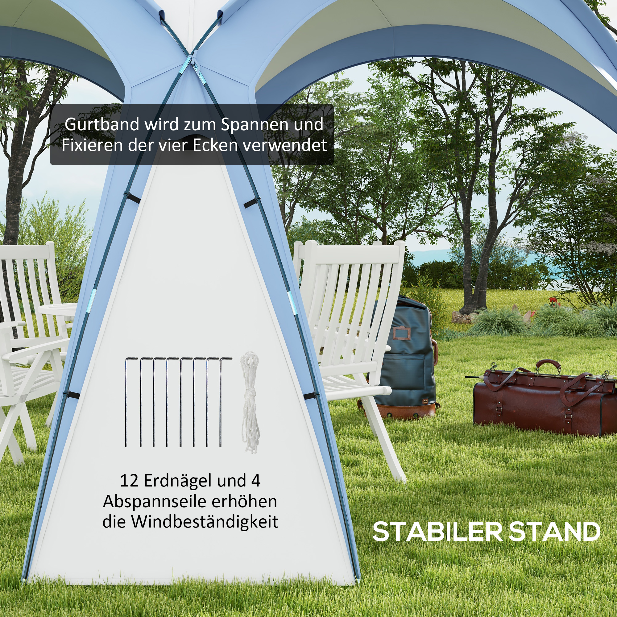Outsunny Event Shelter 3,5 x 3,5m Paviljoen met Haak Deur Waterafstotend Winterbestendige Tuinpaviljoen Blauw