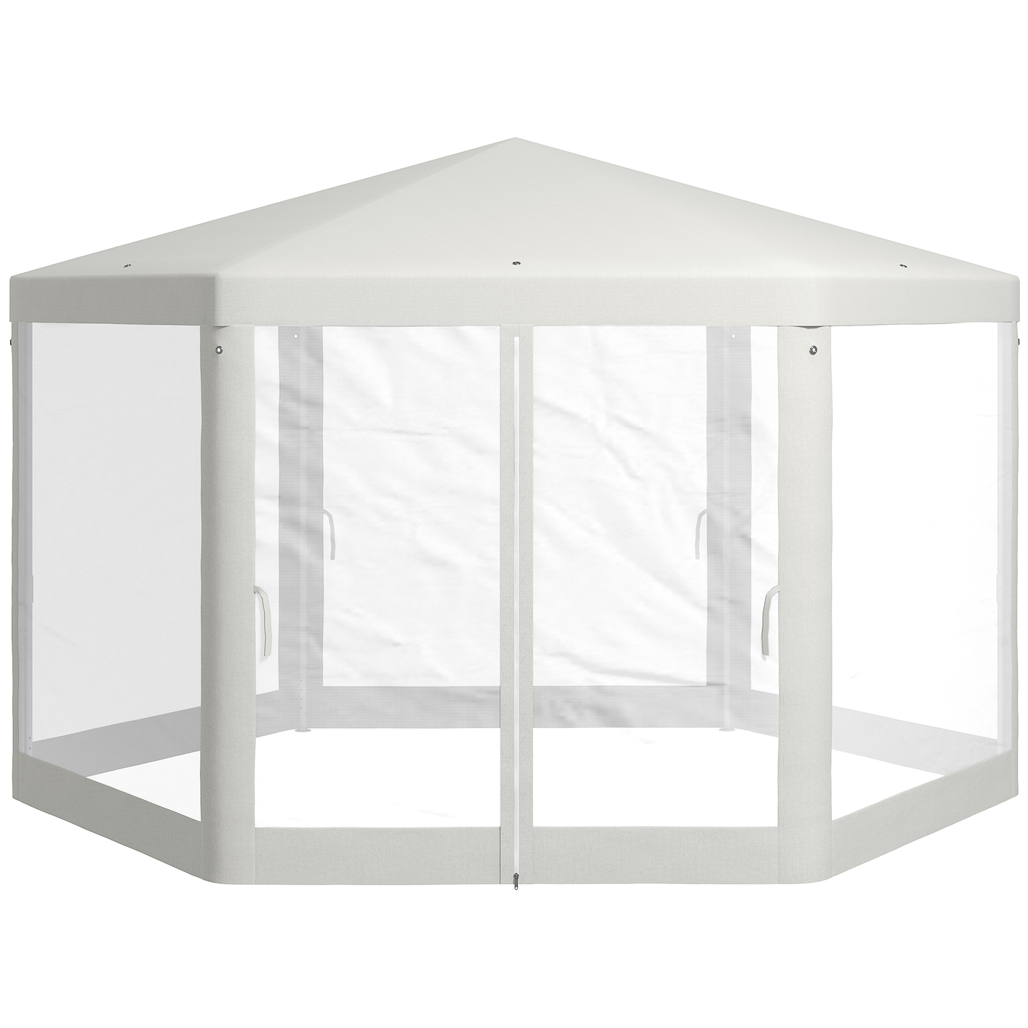 Outsunny Tuinpaviljoen, zeshoekig, met netgordijnen, metalen frame, 4x4x2,5m, Crème