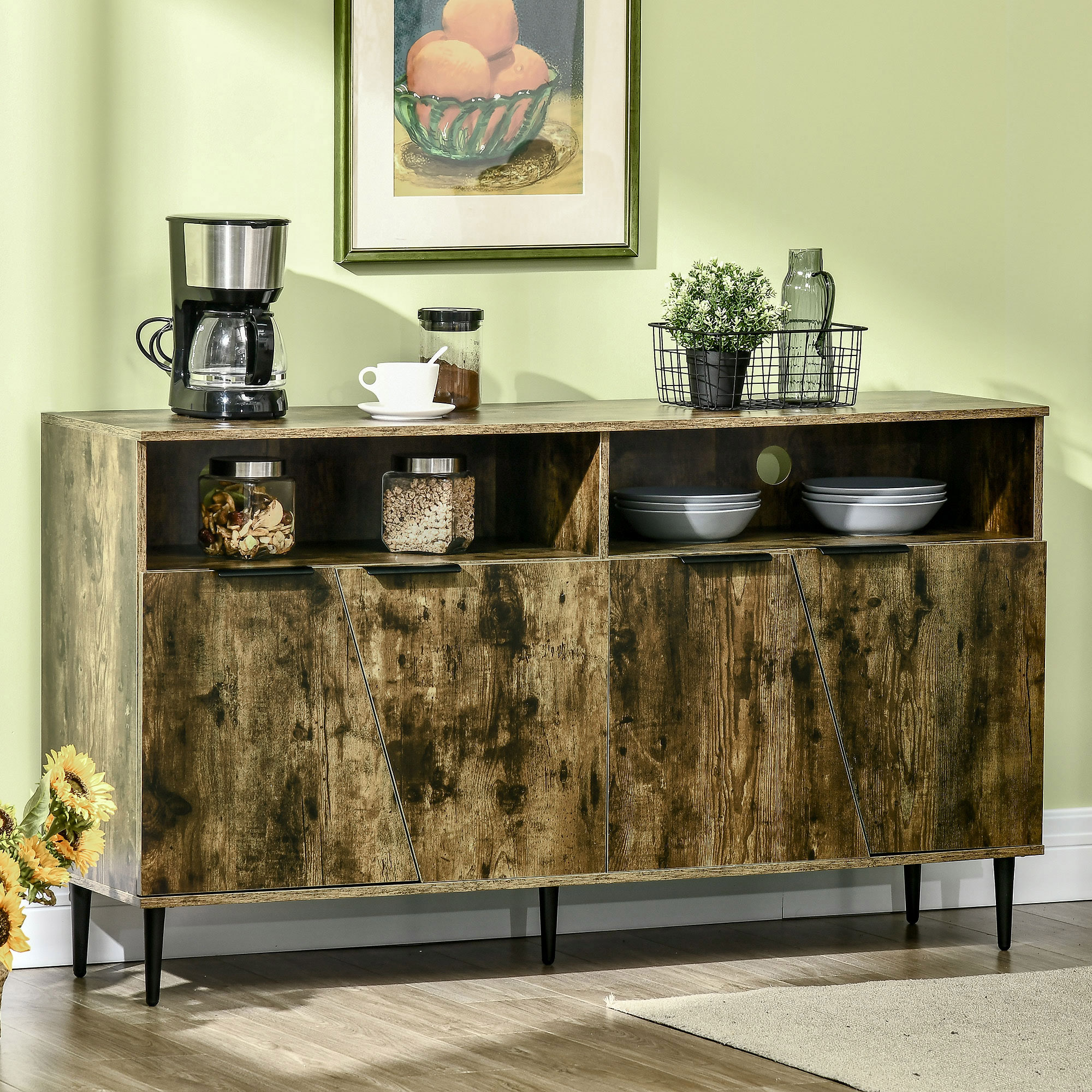 HOMCOM keukenkast dressoir opbergkast rustiek bruin + zwart