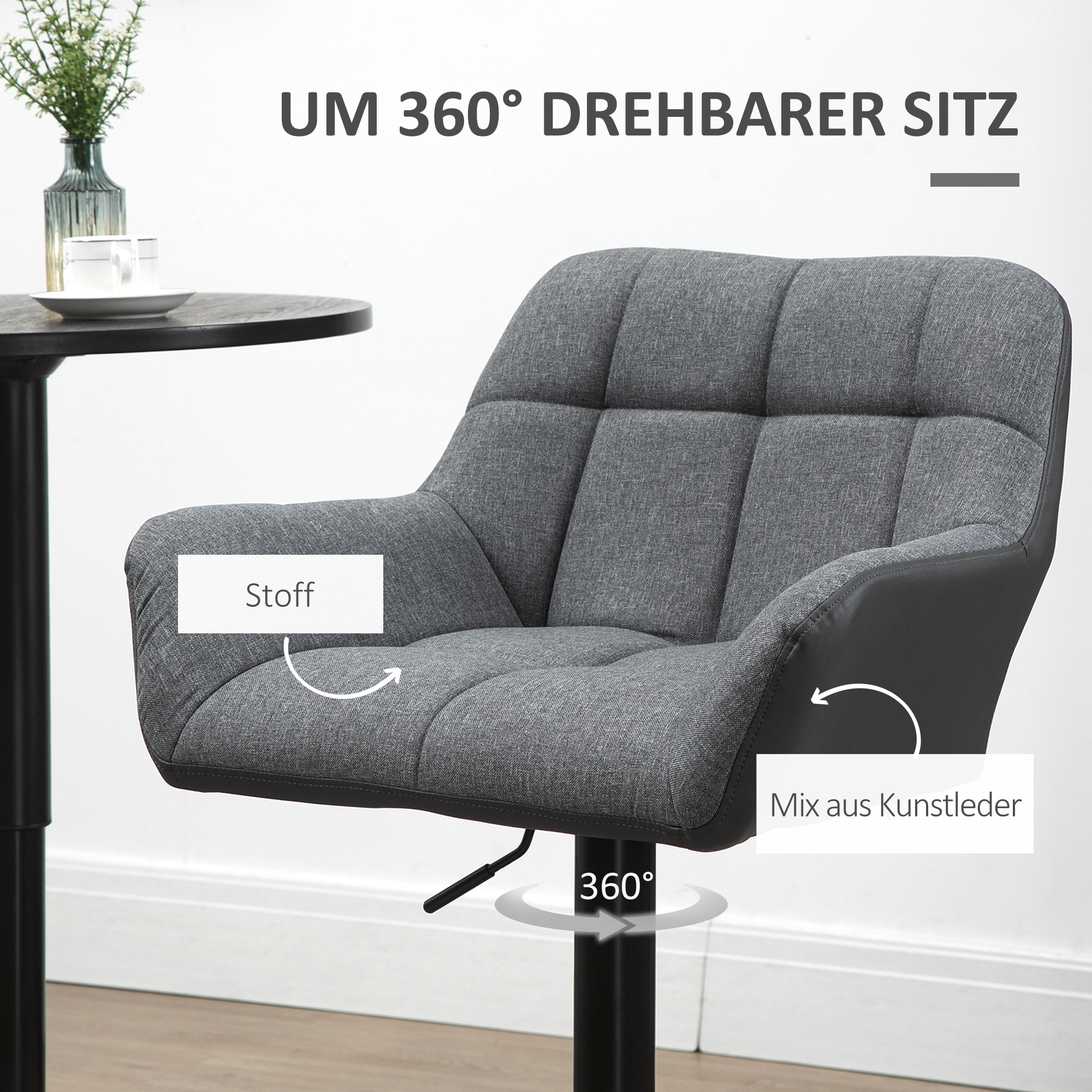 HOMCOM barkrukken, set van 2, tegenkrukken, in hoogte verstelbaar, draaibaar, in retro-design