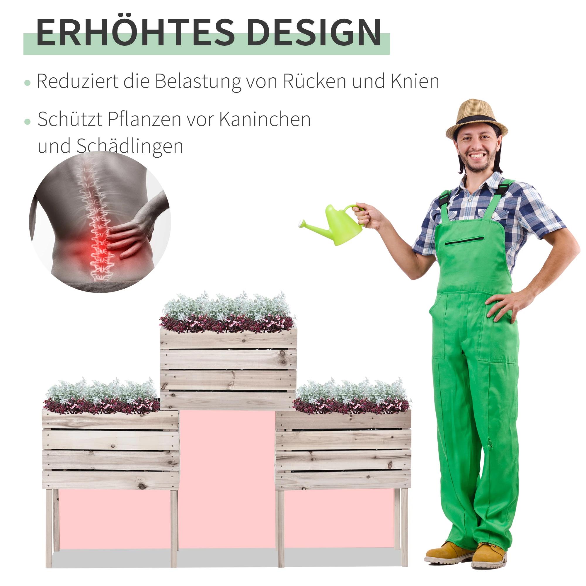 4-delig verhoogd bloemenbed van hout 4 combinatiemodi tuinbalkon 50 x 30 x 60 cm naturel