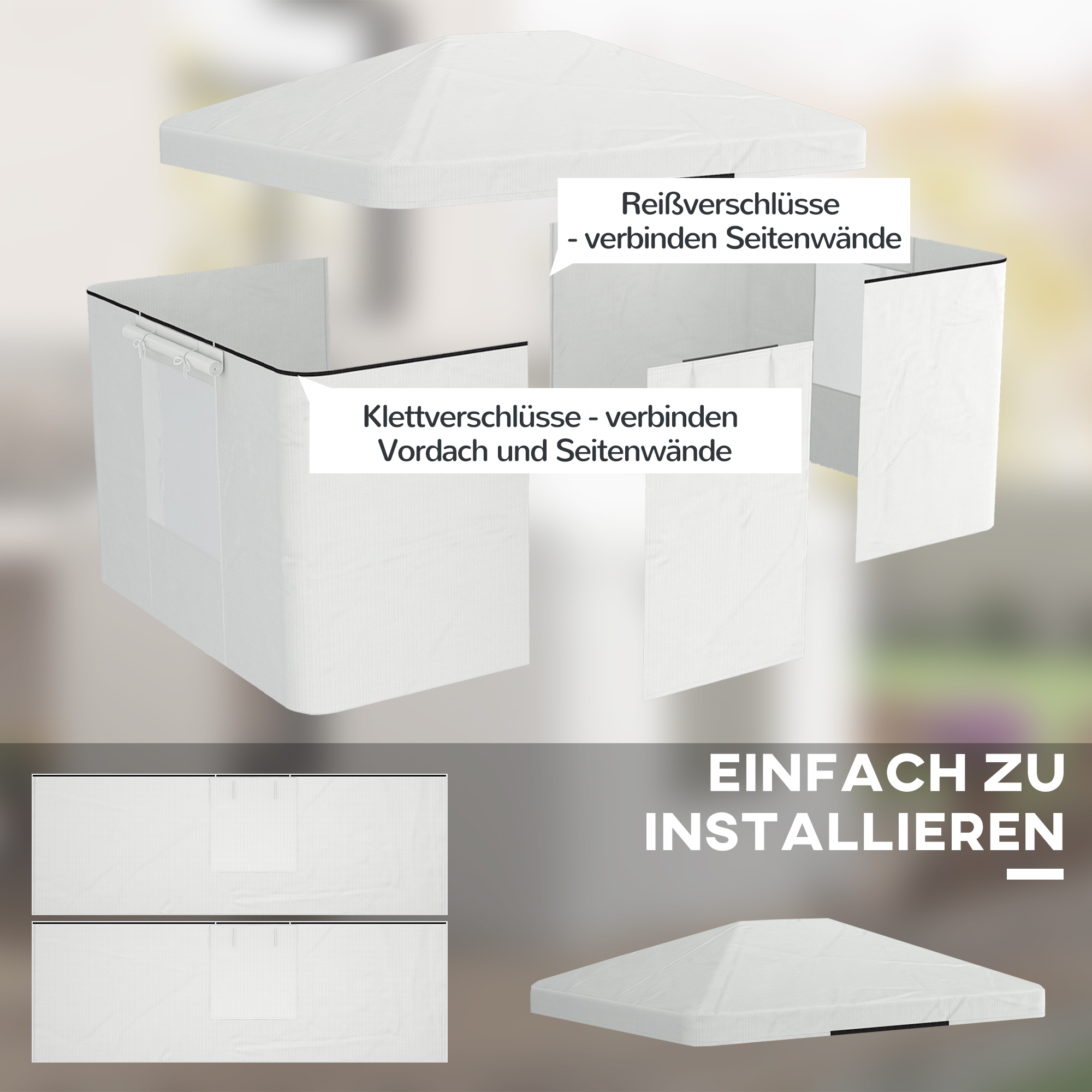 Outsunny Vervangend dak voor paviljoen, vervangende luifel, weerbestendig, 360 x 300 x 270 cm, wit