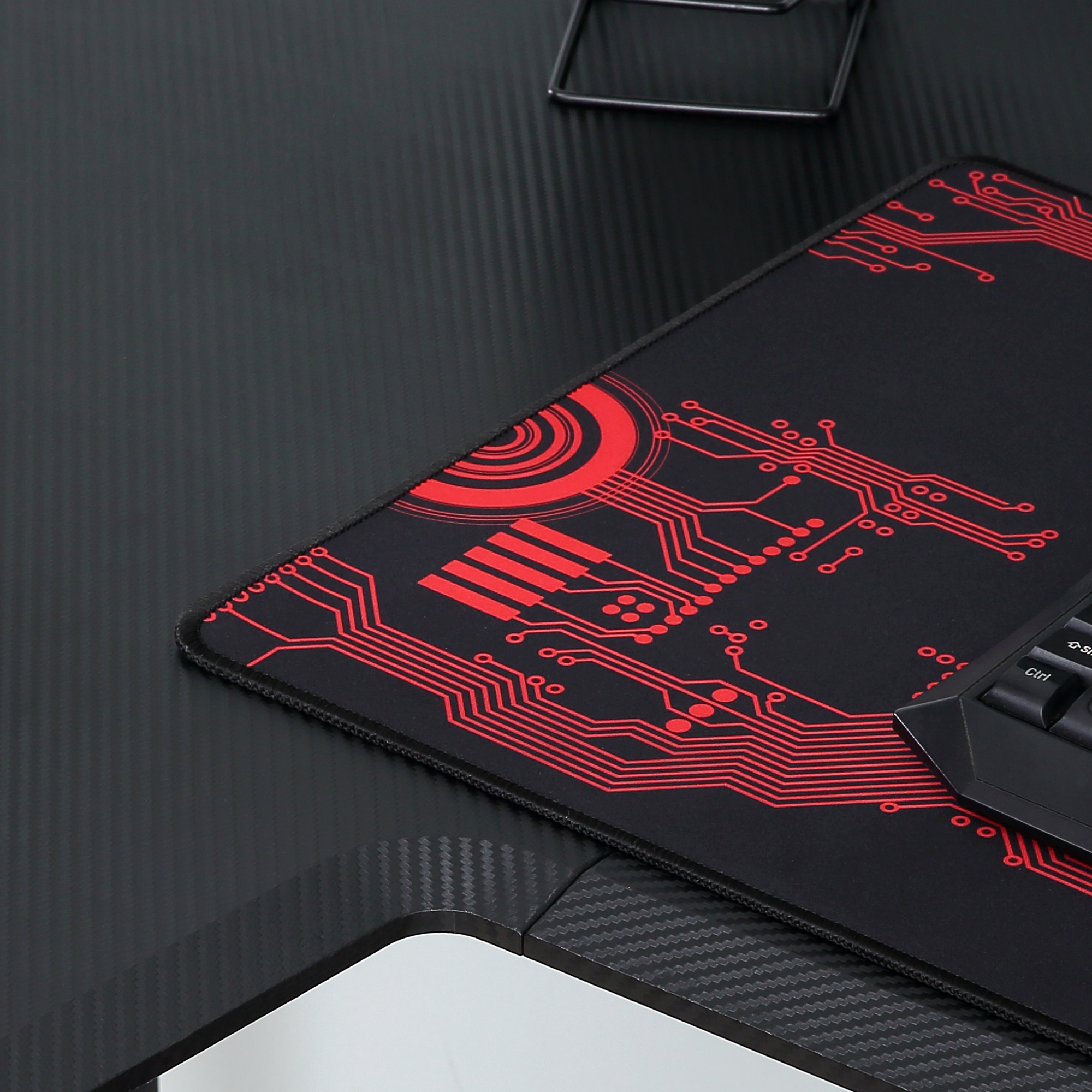 HOMCOM gaming-tafel bureau L-vormig met koptelefoonhaak bekerhouder computertafel metaal MDF zwart + rood 168 x 109 x 78 cm