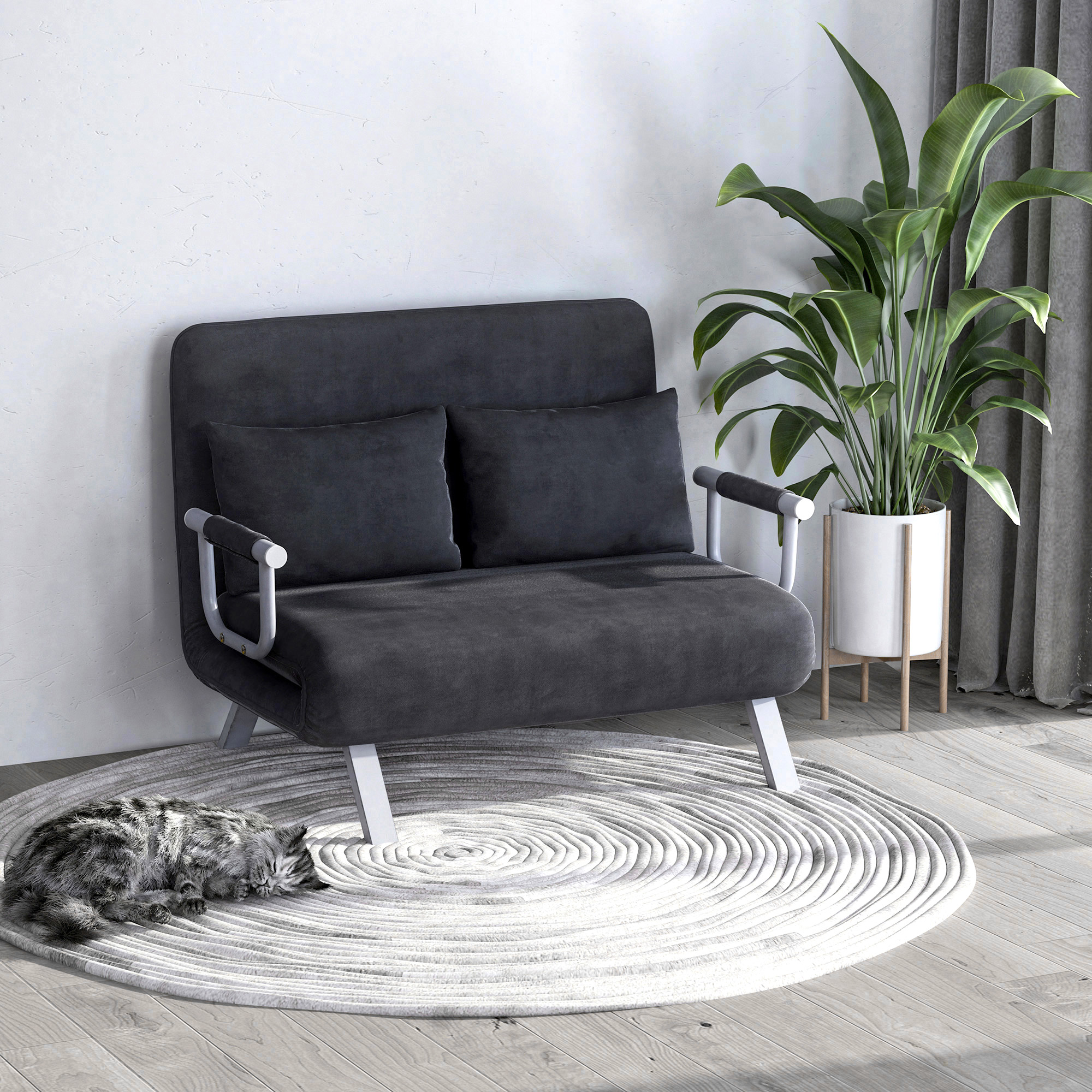 HOMCOM tweezits bedbank met armleuningen, 3-in-1 slaapbank, logeerbed, opvouwbare matras, opklapbed, chaise longue, multifunctioneel, imitatie-suède grijs 105 x 80 x 78 cm