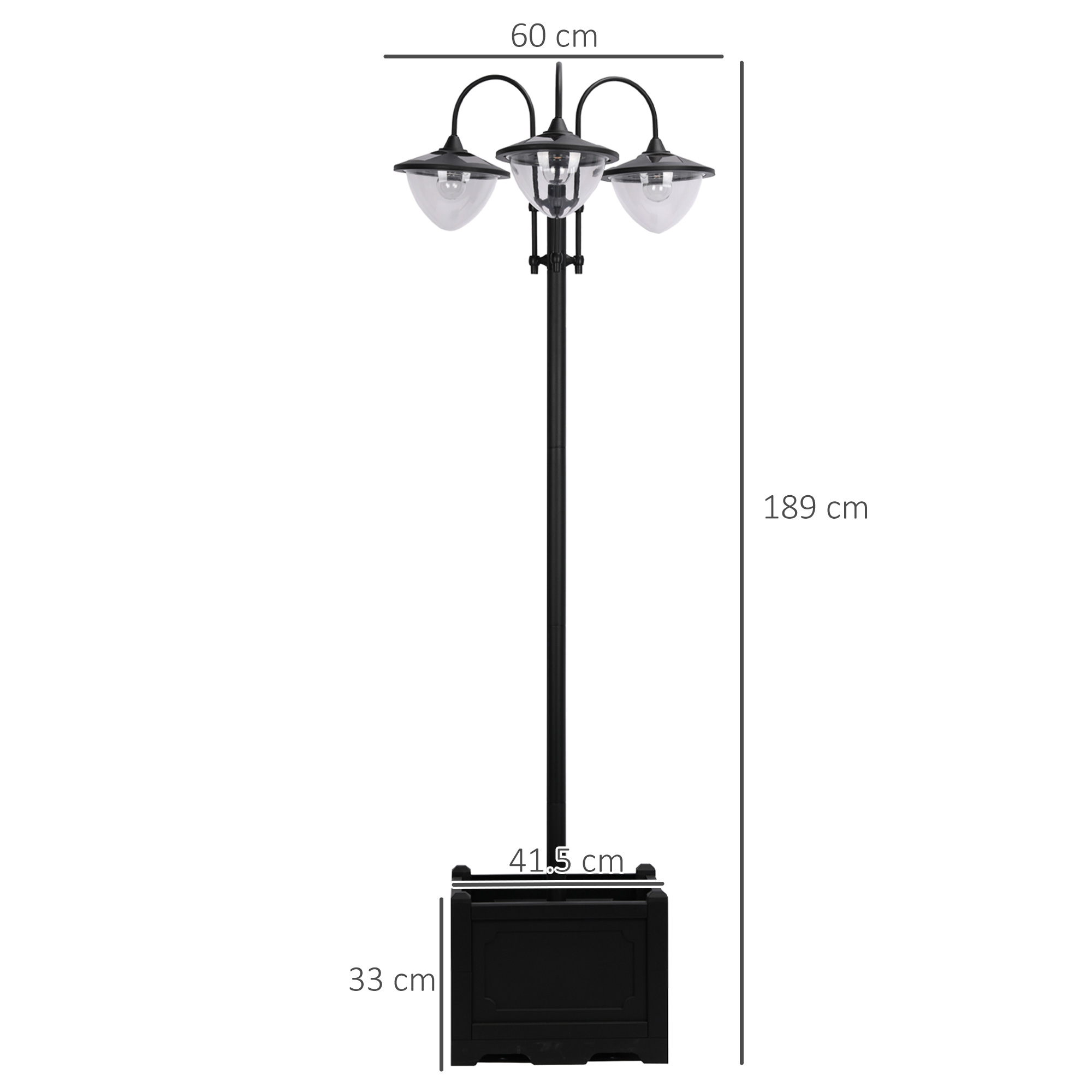 Outsunny Tuinlicht Zonnelamp 60x55x189cm, Energiebesparings Buitenverlichting, Waterproof Bloempotvoet, zwart