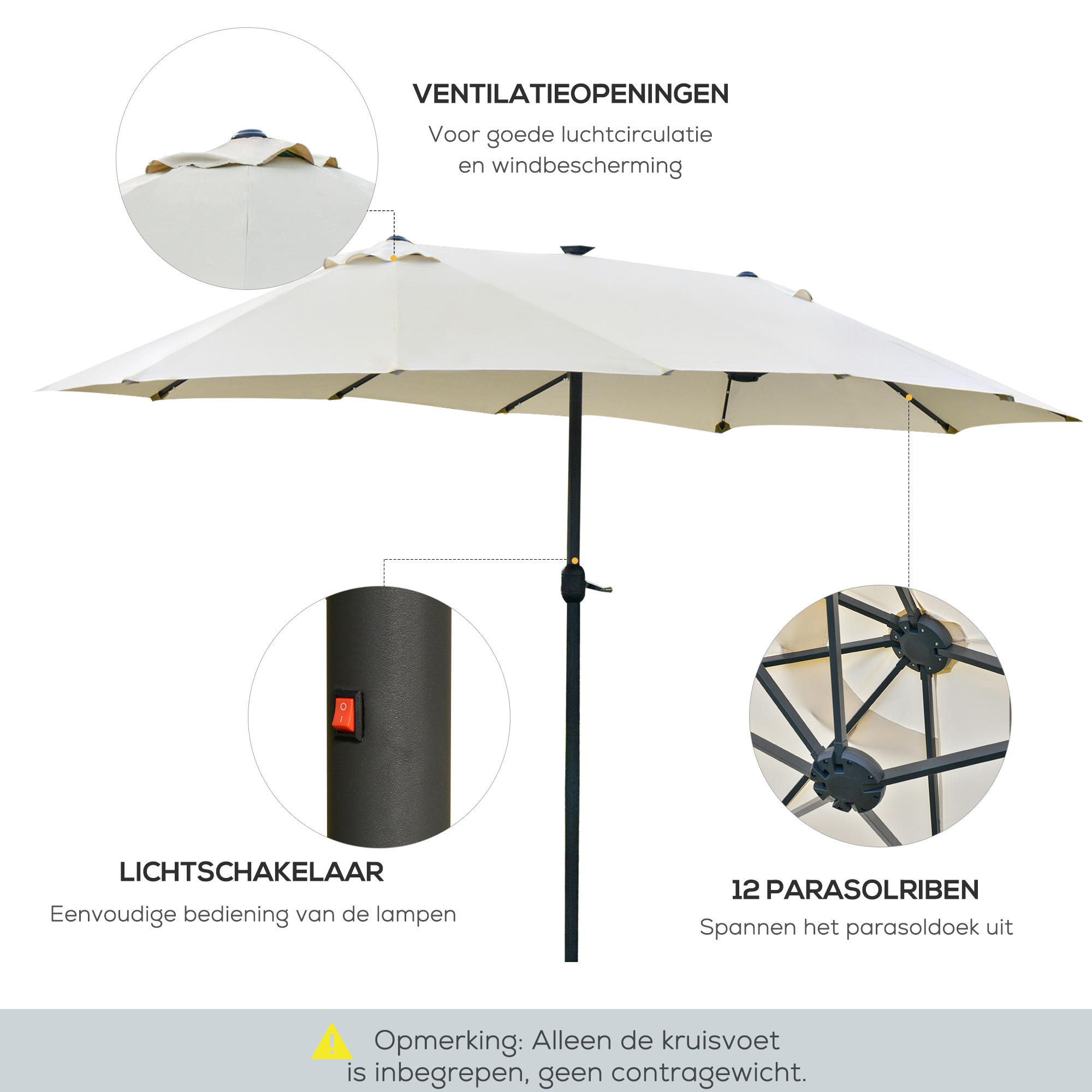 Outsunny parasol ovaal crème wit 440 x 260 cm