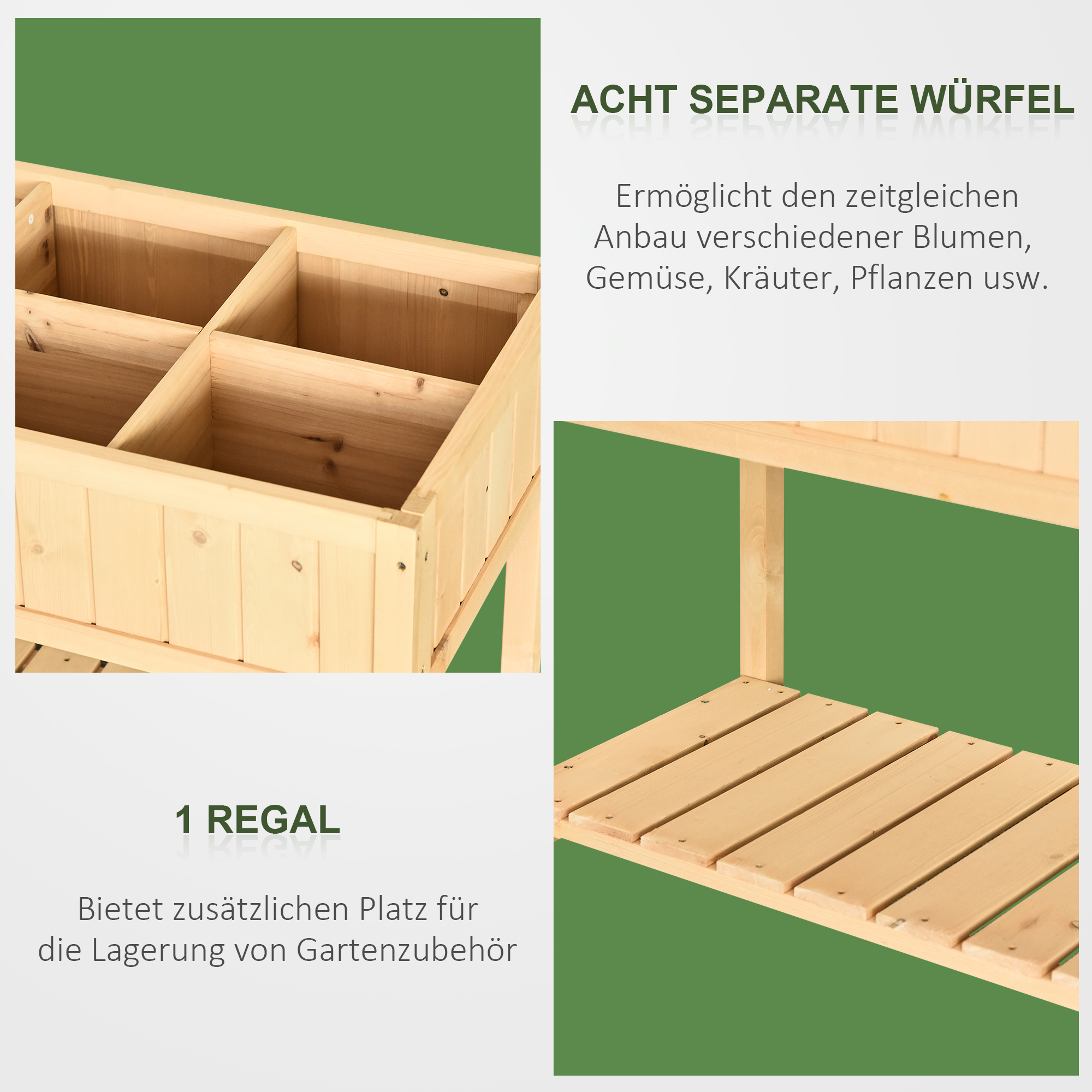 Plantentafel verhoogd bed plantenbak kweektafel 6 x vakken vurenhouten aflegvlak + afvoer