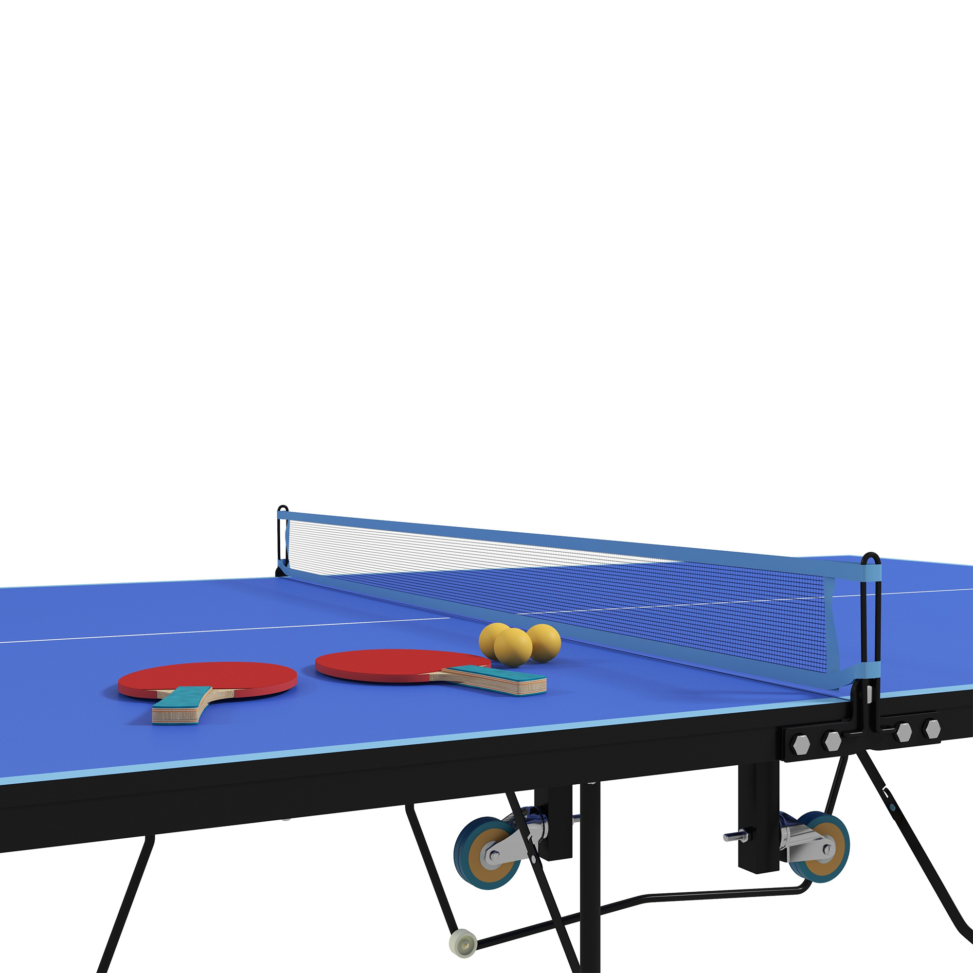 SPORTNOW Opvouwbare Tafeltennistafel, 8 Wielen, Poedergecoat Staalframe, MDF, 274 x 152,5 x 76 cm, Blauw