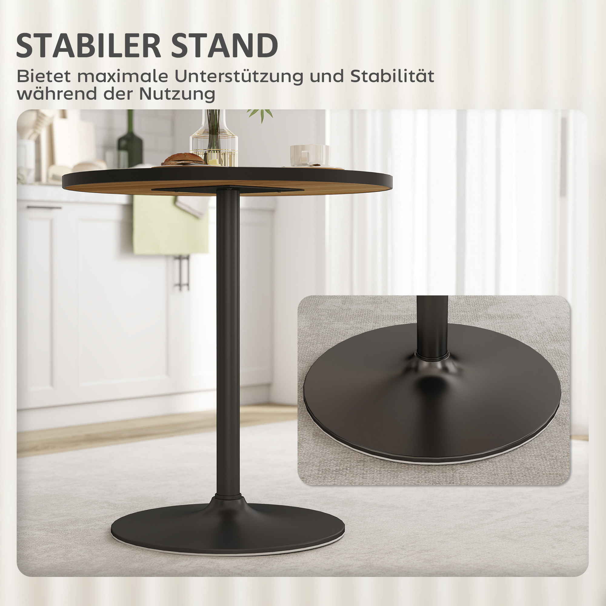 HOMCOM Ronde Eettafel, Eikenhoutlook, Compact Ontwerp, voor 2-4 Personen, Eik