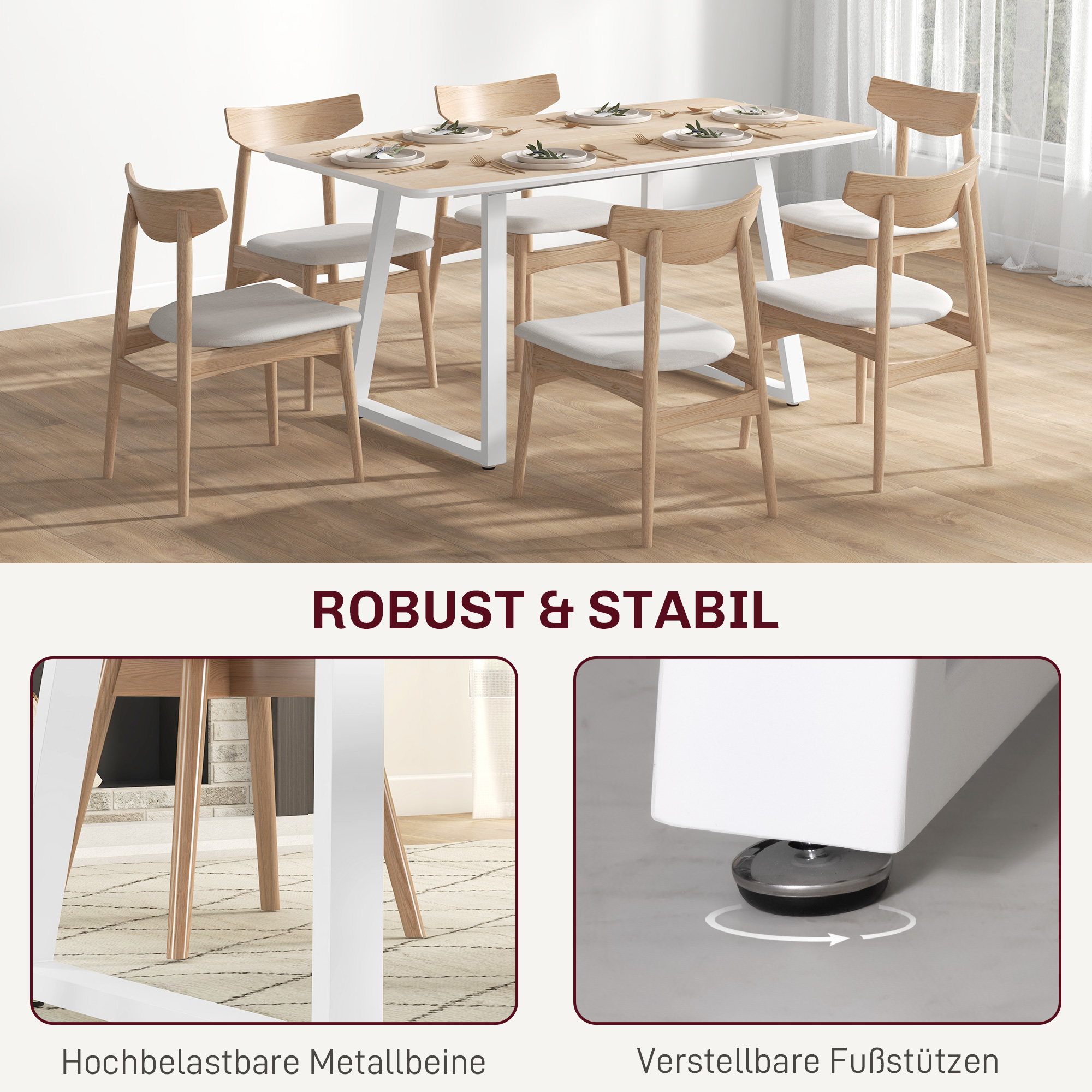 HOMCOM Inklapbare Eettafel, Uitschuifbaar, Industriële Stijl, MDF-Houtlook, Metaal, 120-160 x 80 x 76 cm, Eik