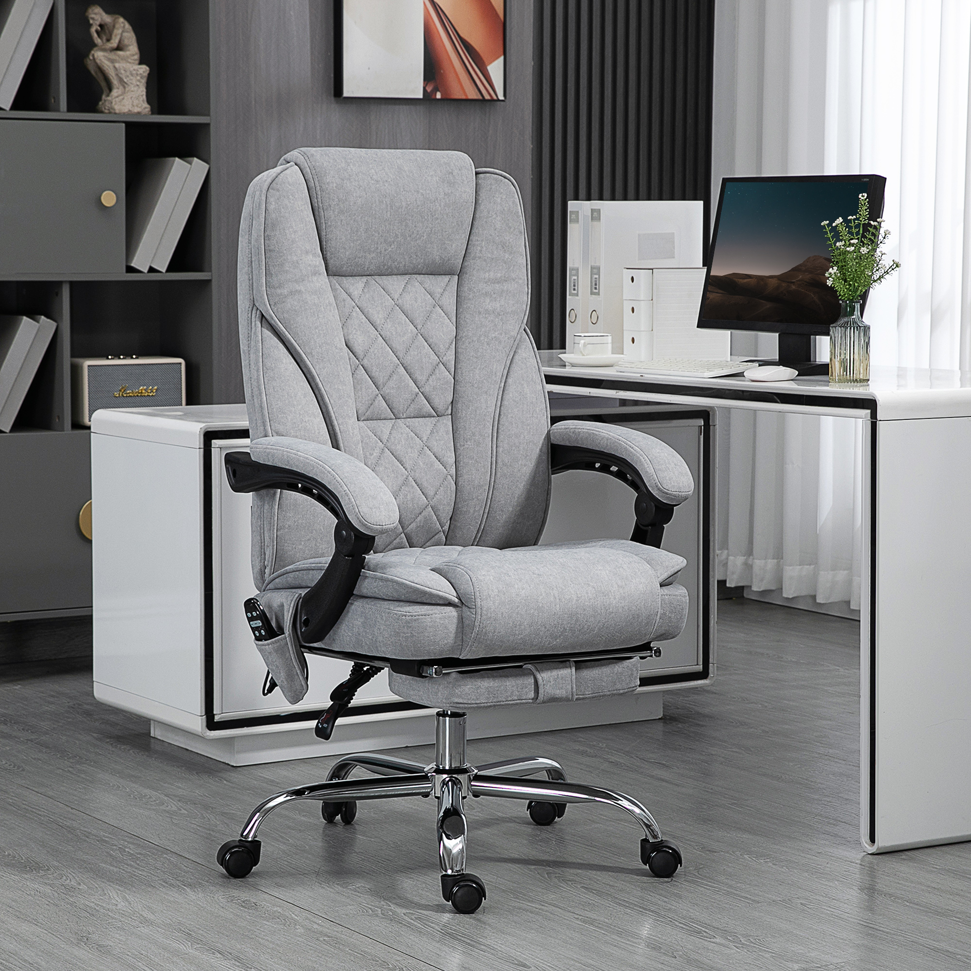 Vinsetto Ergonomische Bureaustoel met Massagefunctie, Voetsteun, Draaibaar, Verrijdbaar, Grijs
