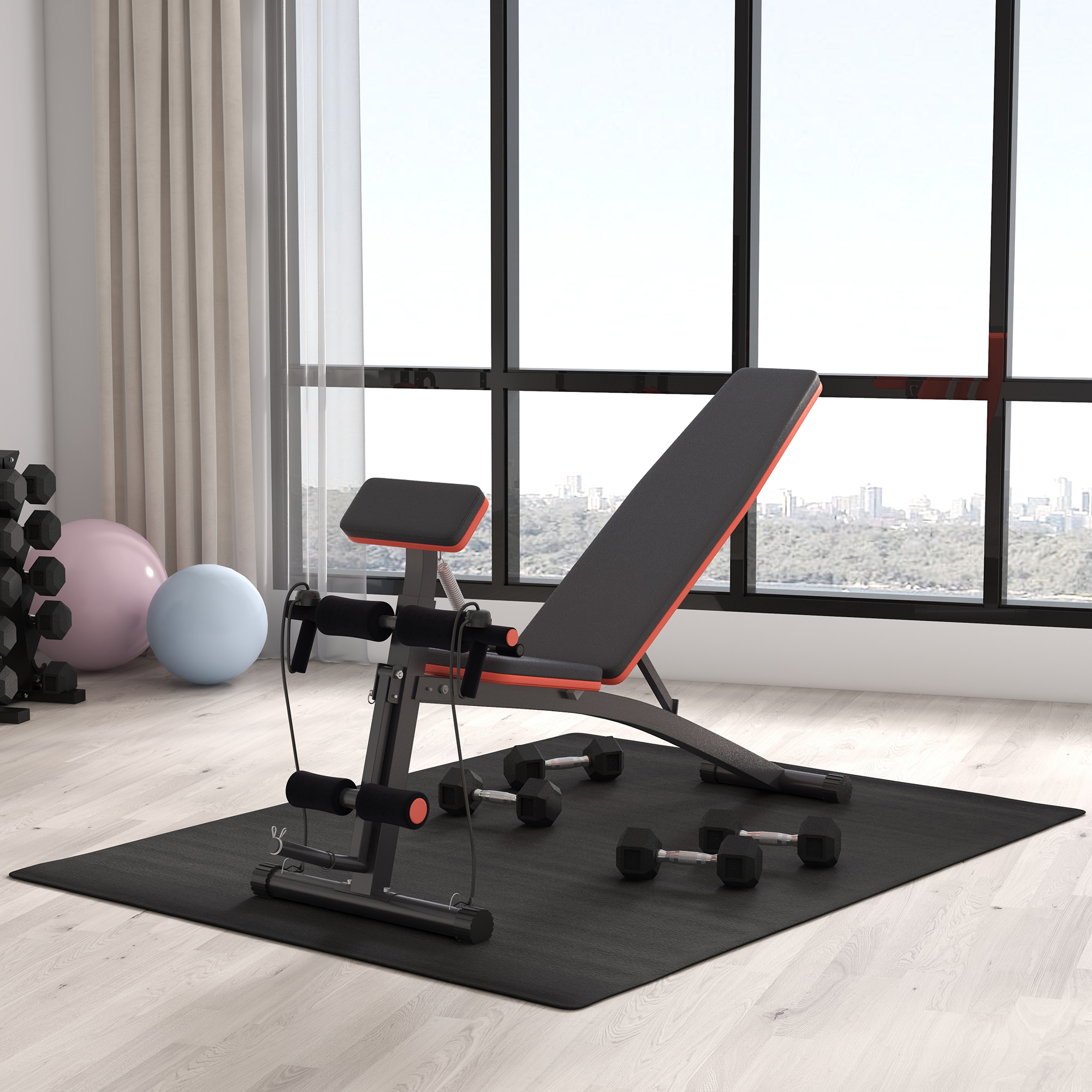 HOMCOM Multifunctionele halterbank krachtstation trainingsbank tot 120 kg zwart