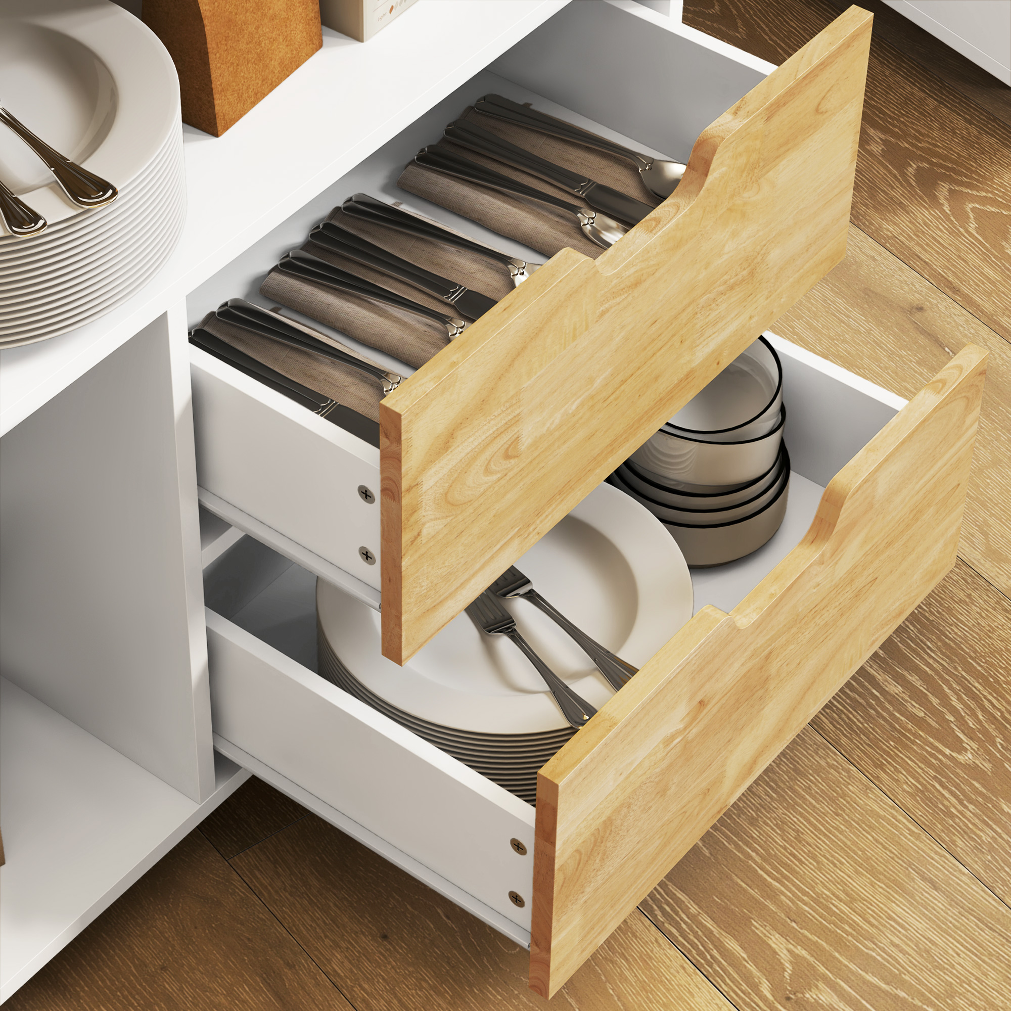 HOMCOM Keukentrolley, Rolbaar Keukeneiland, Keuken-Trolley met Vakken, Kast en Werkblad, Wit
