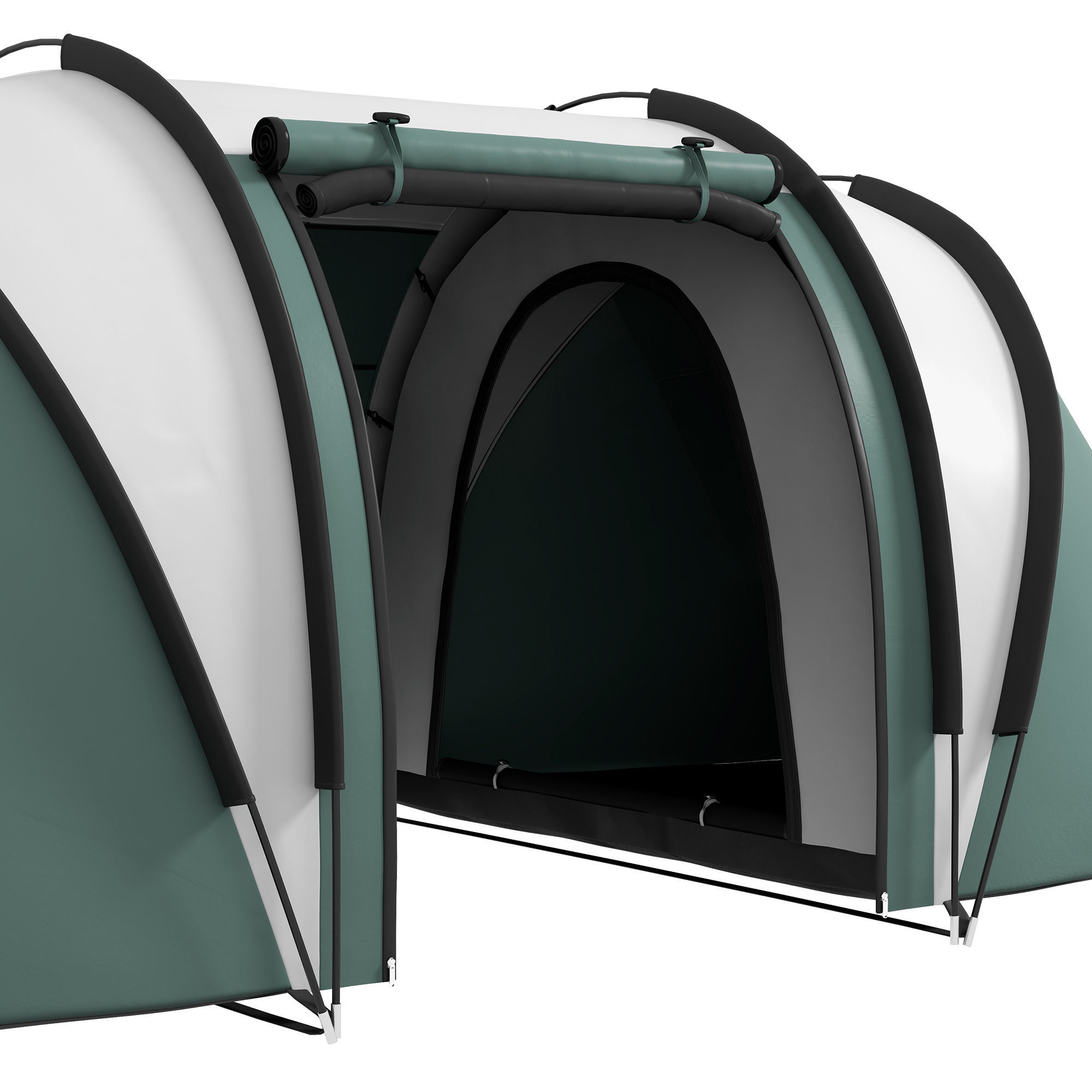 Outsunny Lichtgewicht Waterafstotende Campingtent voor 4-5 Personen met 3 Kamers, Zijdeur en Ramen in Donkergroen