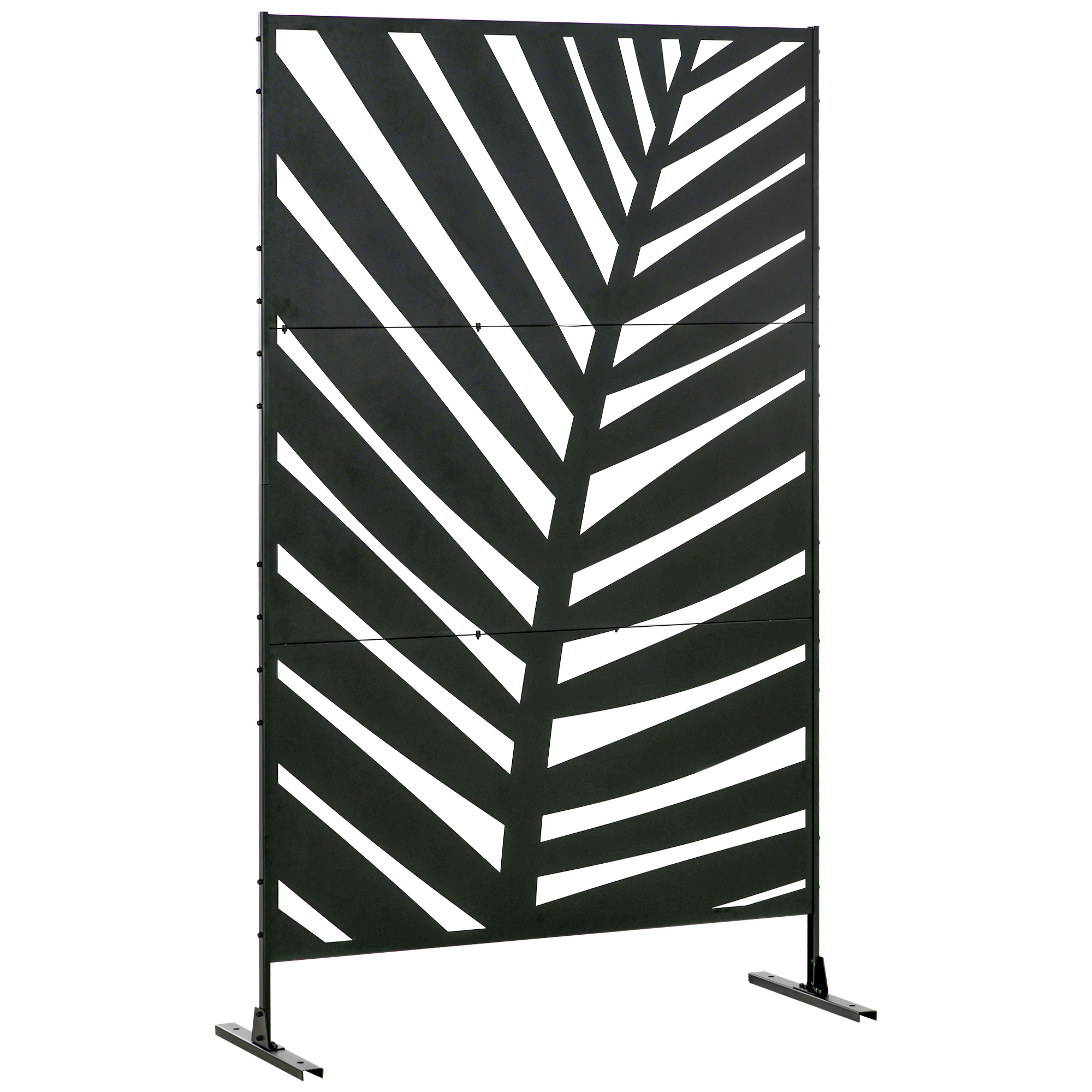 Outsunny Buitenscherm Privacy Stalen Frame Palmblad Silhouet 120x198 cm, Zwart