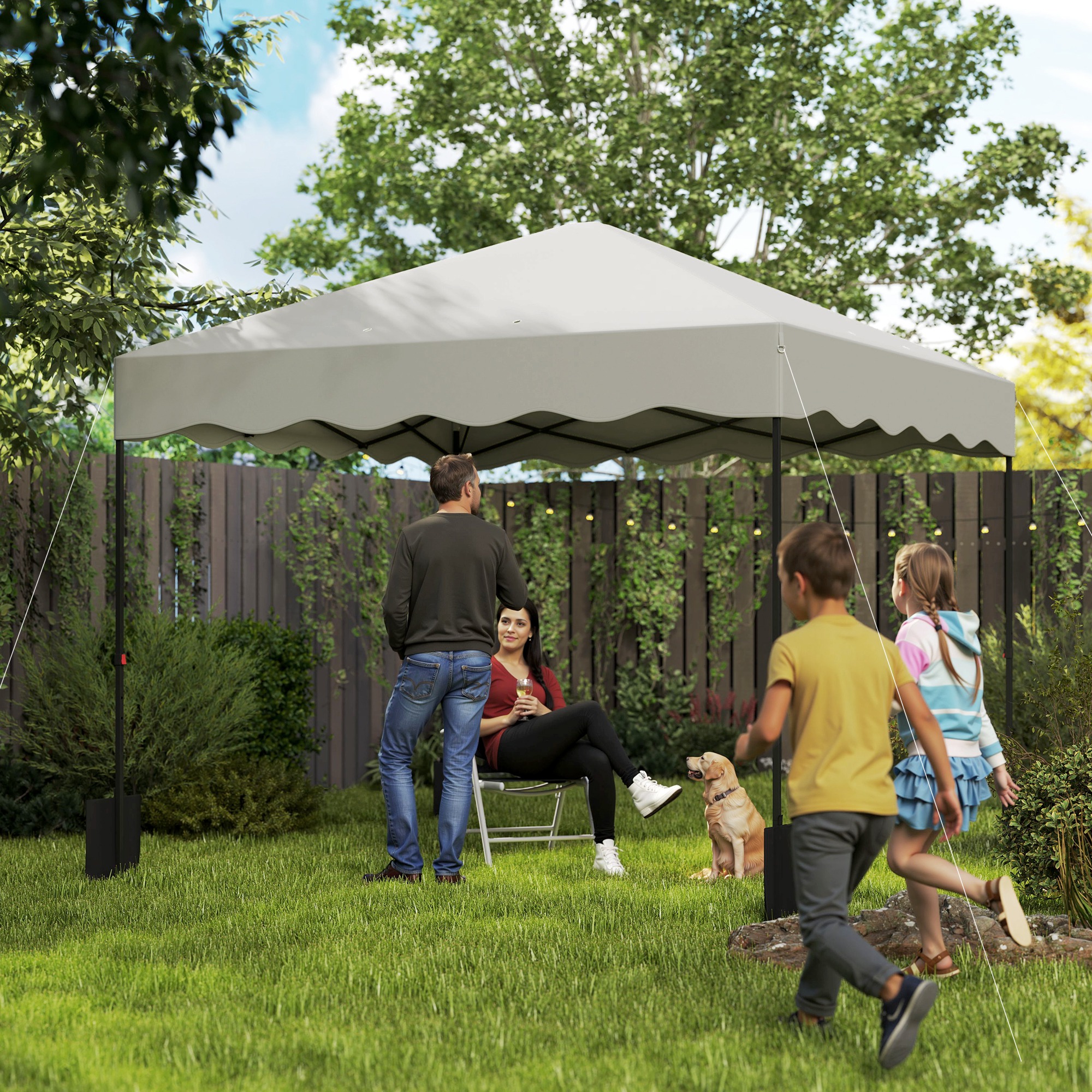 Outsunny 3 x 3 m Pop-up Paviljoen, Hoogteverstelbare Tuintent, met Roltas, voor Tuin, Terras, Metaal, Stof, Crèmewit