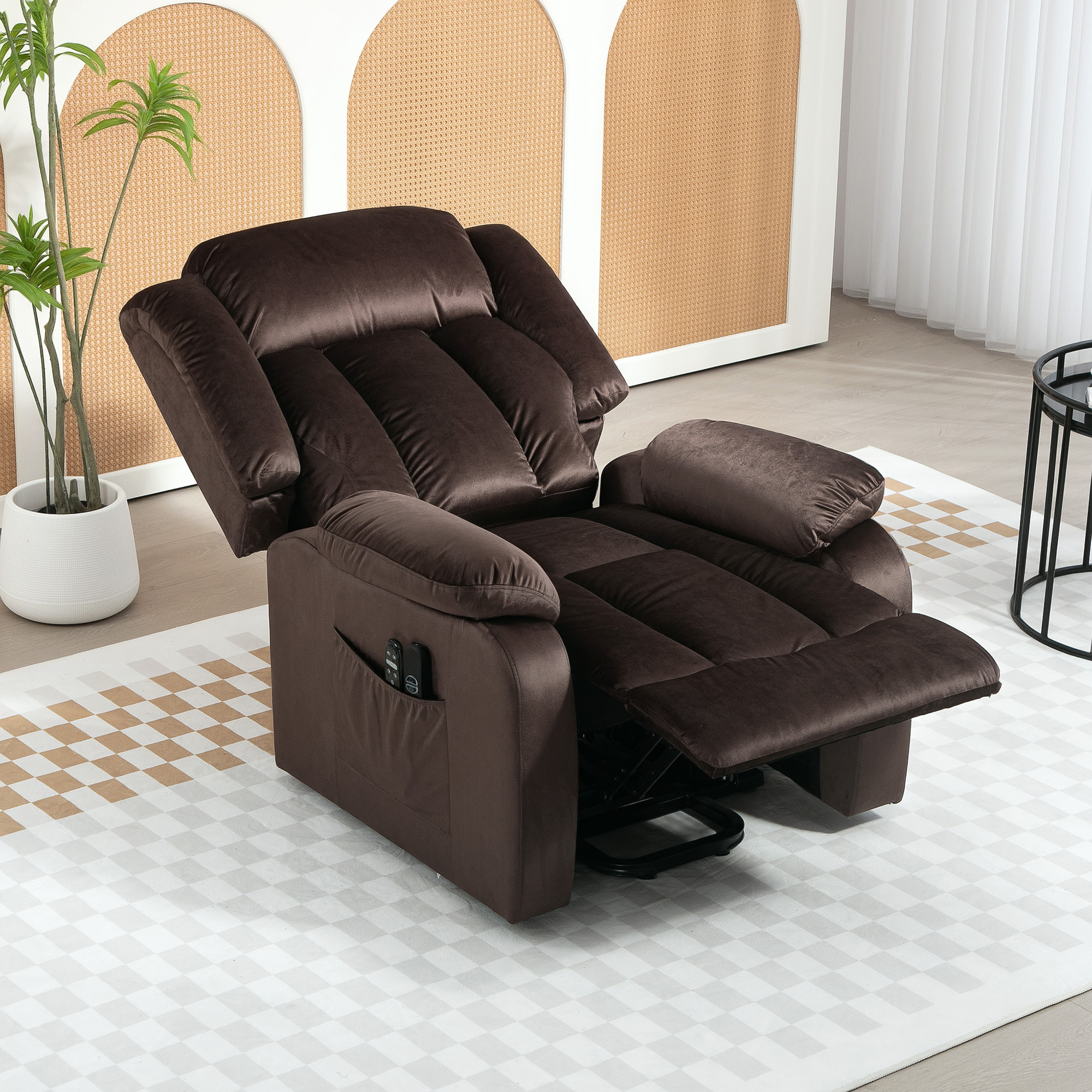HOMCOM Opstaanstoel met Massagefunctie en Lendenverwarming, Relaxstoel met Afstandsbedieningen en Zijzakken, Bruin
