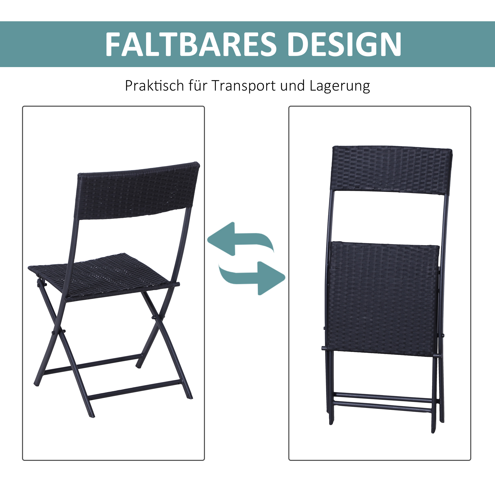 Outsunny 3-delig poly-rotan Bistro zitgroep tafel-stoel set tuinset tuinmeubels