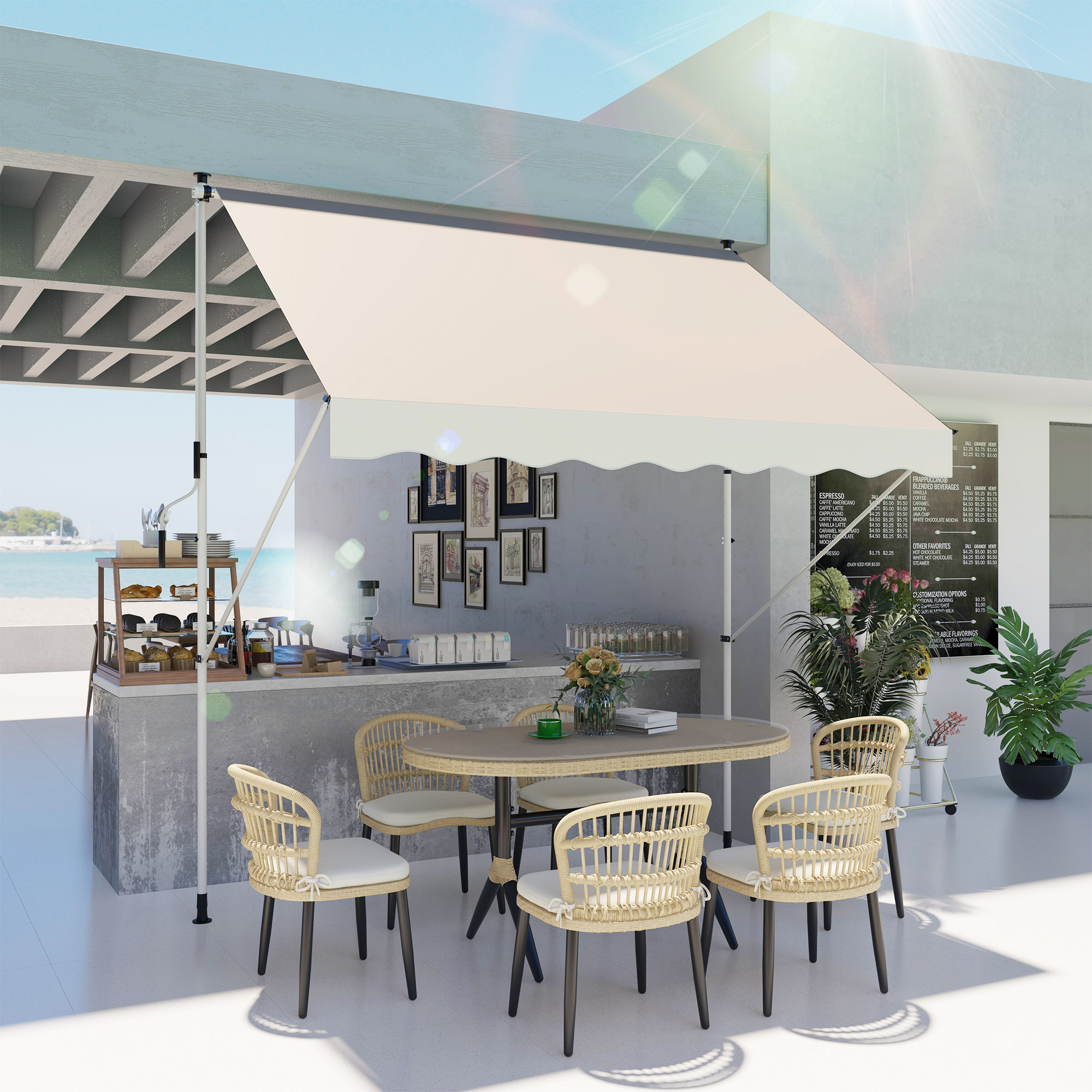Outsunny luifel knikarm klemluifel zonwering zwengel balkon aluminium 3 x 1,5 m crème