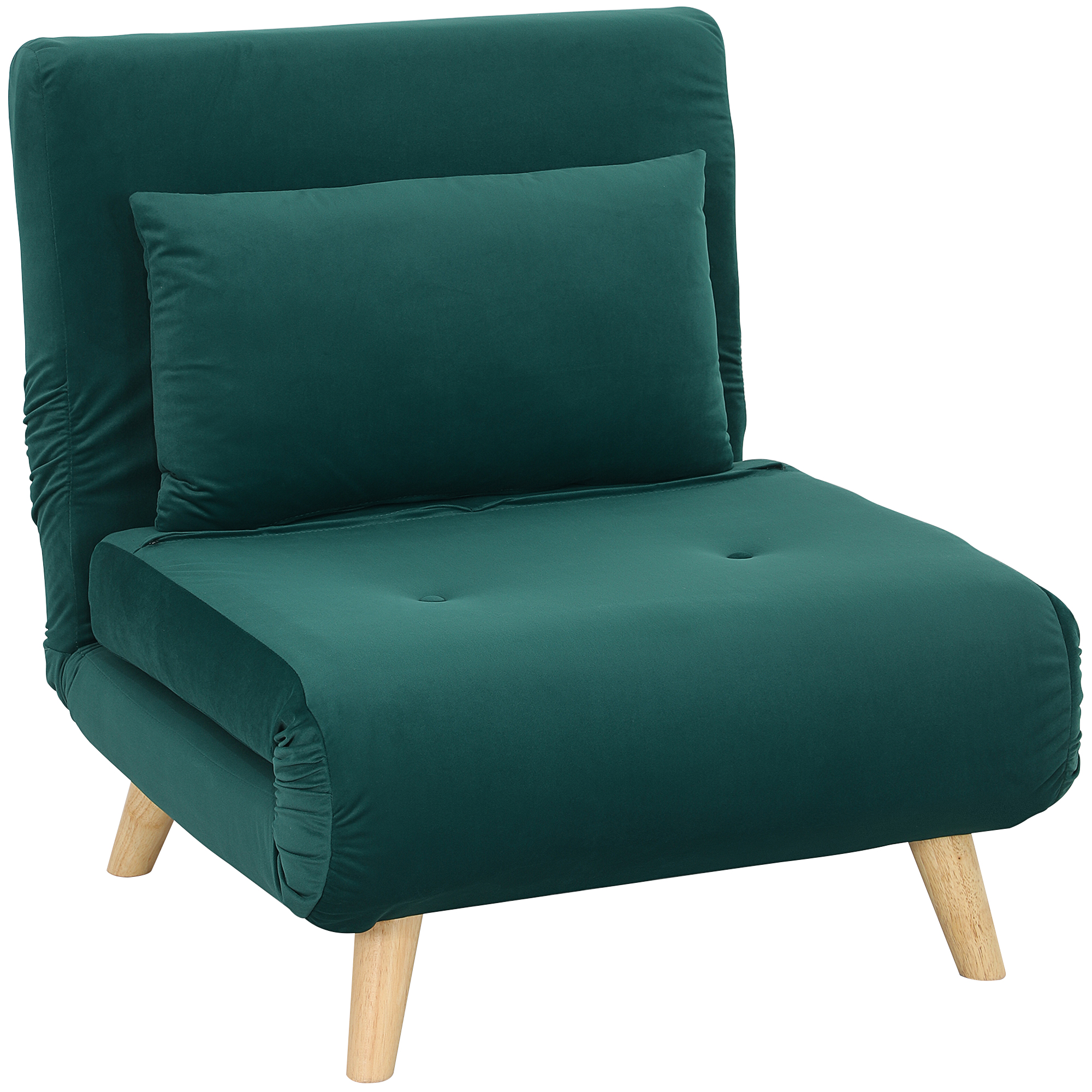 HOMCOM Opklapbare Stoel met Bedfunctie, Opvouwbare Relaxstoel in Fluweel Look, Verstelbare Rugleuning, tot 120 kg Belastbaar, Donkergroen