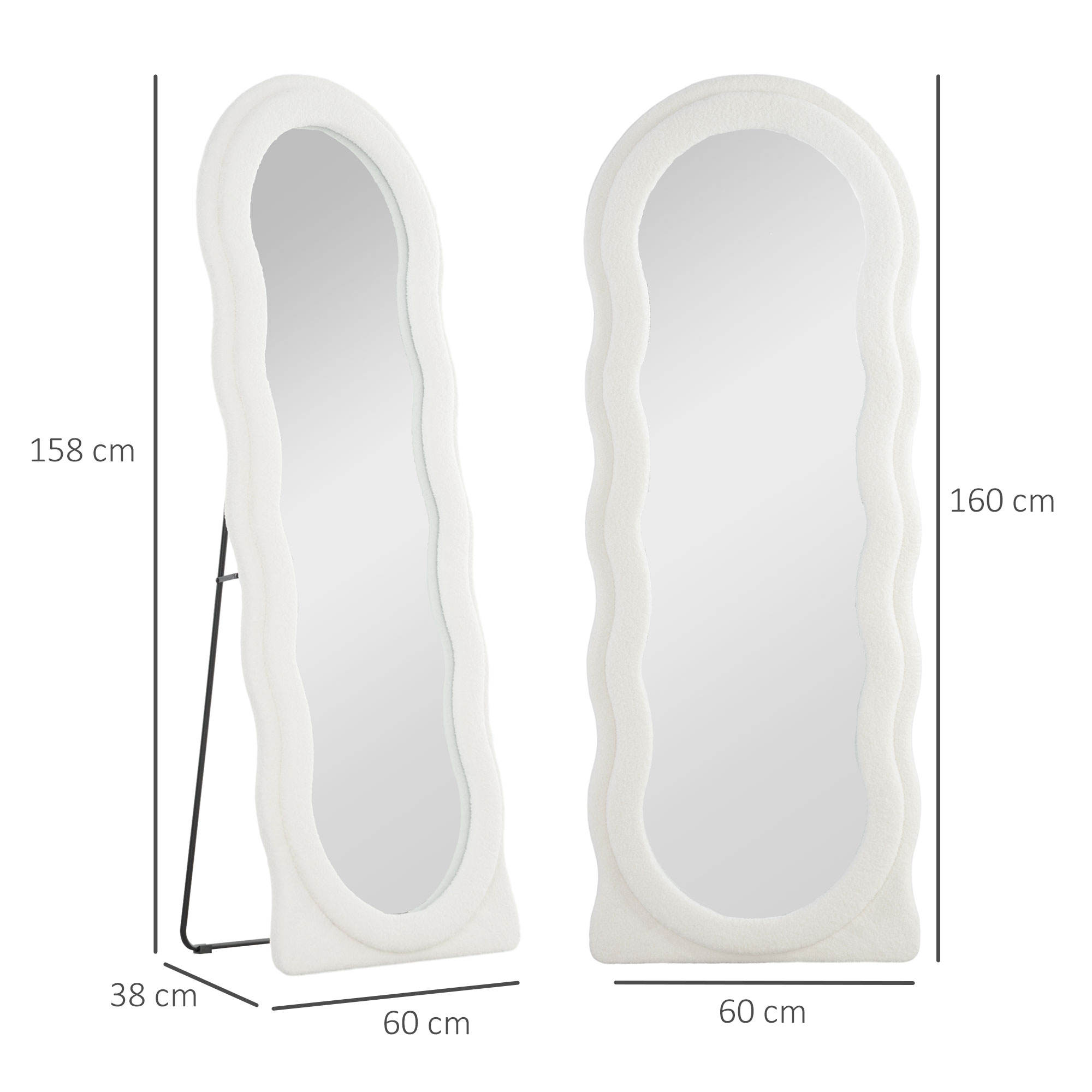 HOMCOM Lichaamslange Spiegel 160 x 60 cm Gebogen Standspiegel met Golfdesign Breukvast Glas Wit