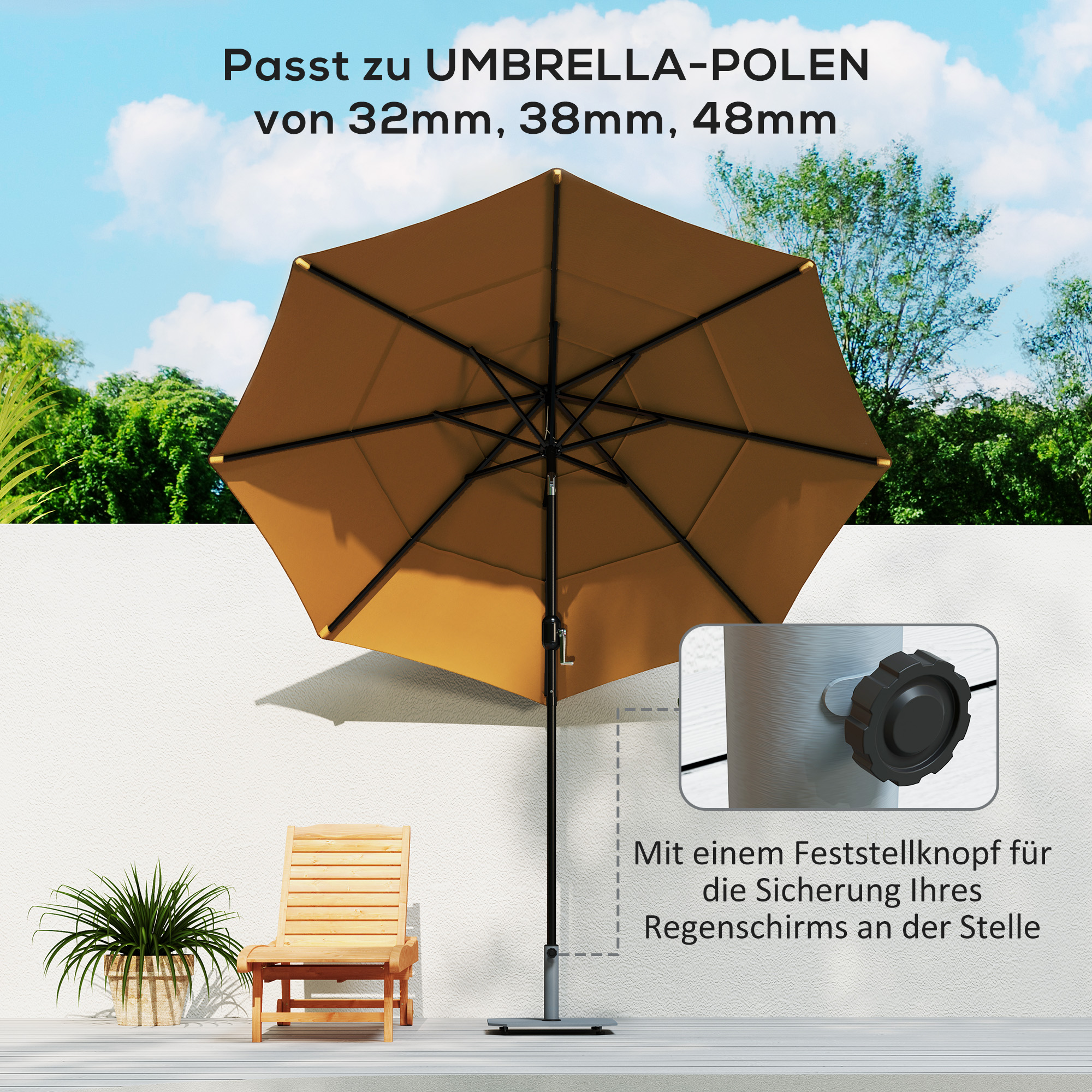 Outsunny Metalen parasolvoet 18,5 kg met wielen, vierkante parasolhouder voor parasols 32/38/48mm